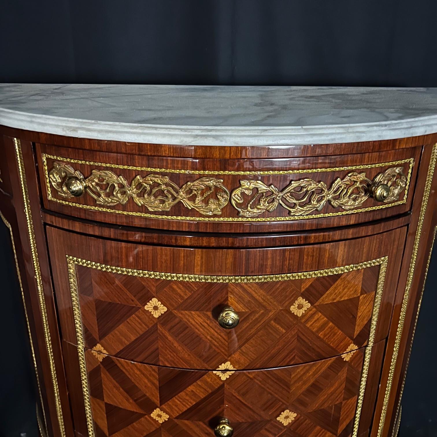 Magnificent French Louis XVI Style Marble Top Demilune Cabinet For Sale 4
