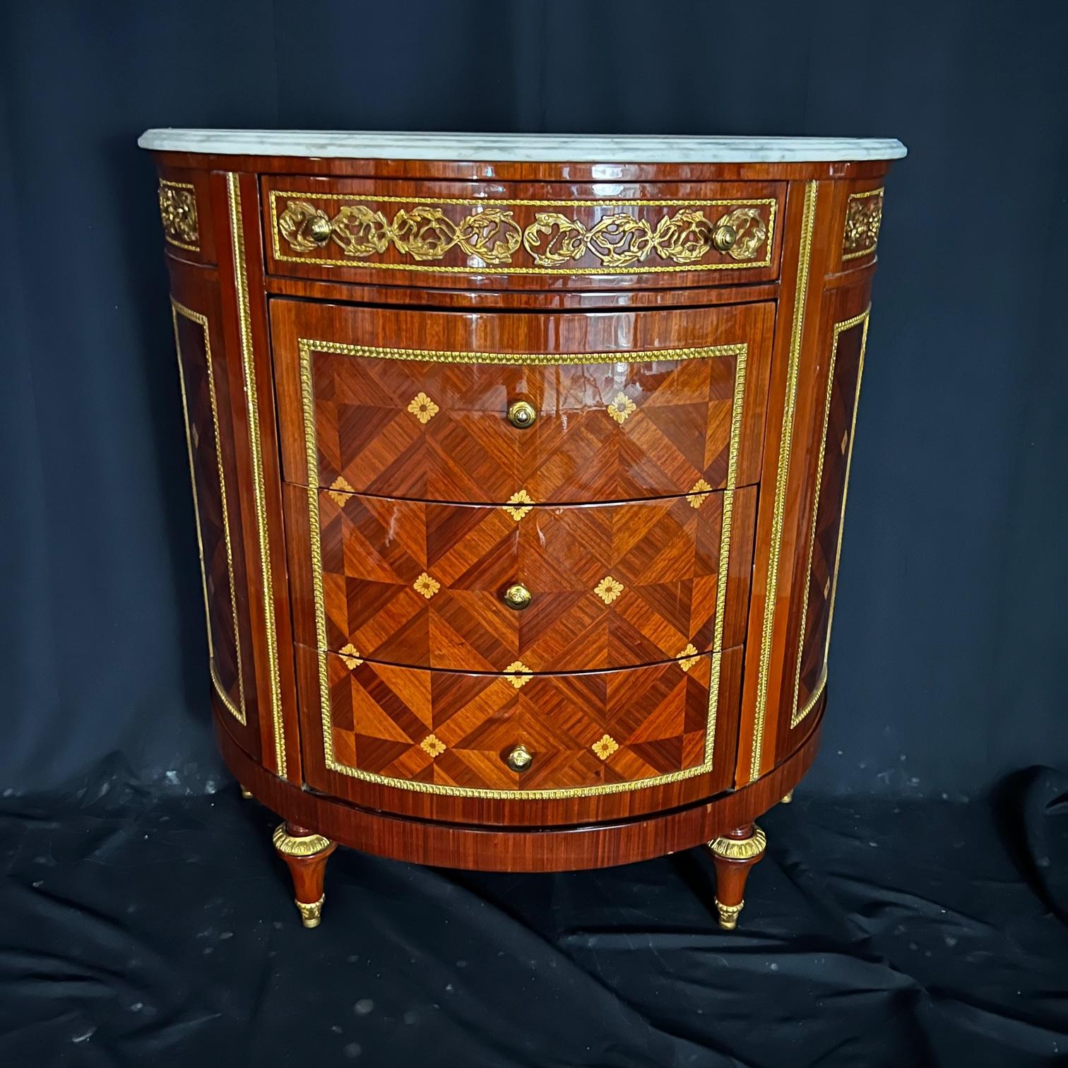 Magnificent French Louis XVI Style Marble Top Demilune Cabinet For Sale 3