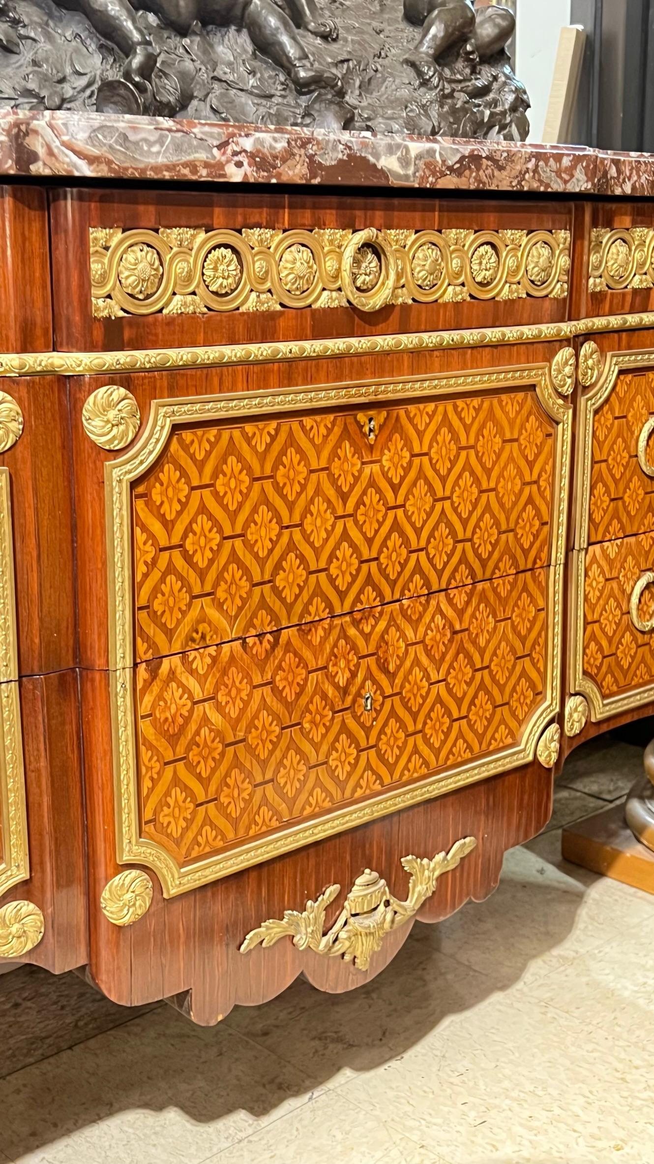 Magnificent French Louis XVI Style Marquetry Inlaid Marble Top Commode For Sale 8