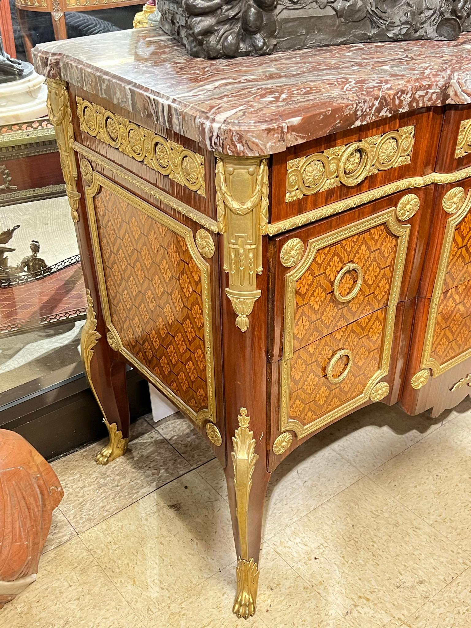 Magnificent French Louis XVI Style Marquetry Inlaid Marble Top Commode For Sale 13