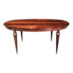 Magnificent French Mahogany Louis XVI Style Oval Dining Table with Leaves
