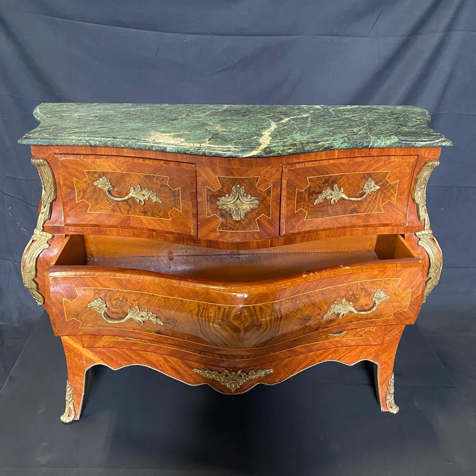 Magnificent French Marble Top Bombe Chest of Drawers or Commode For Sale 8