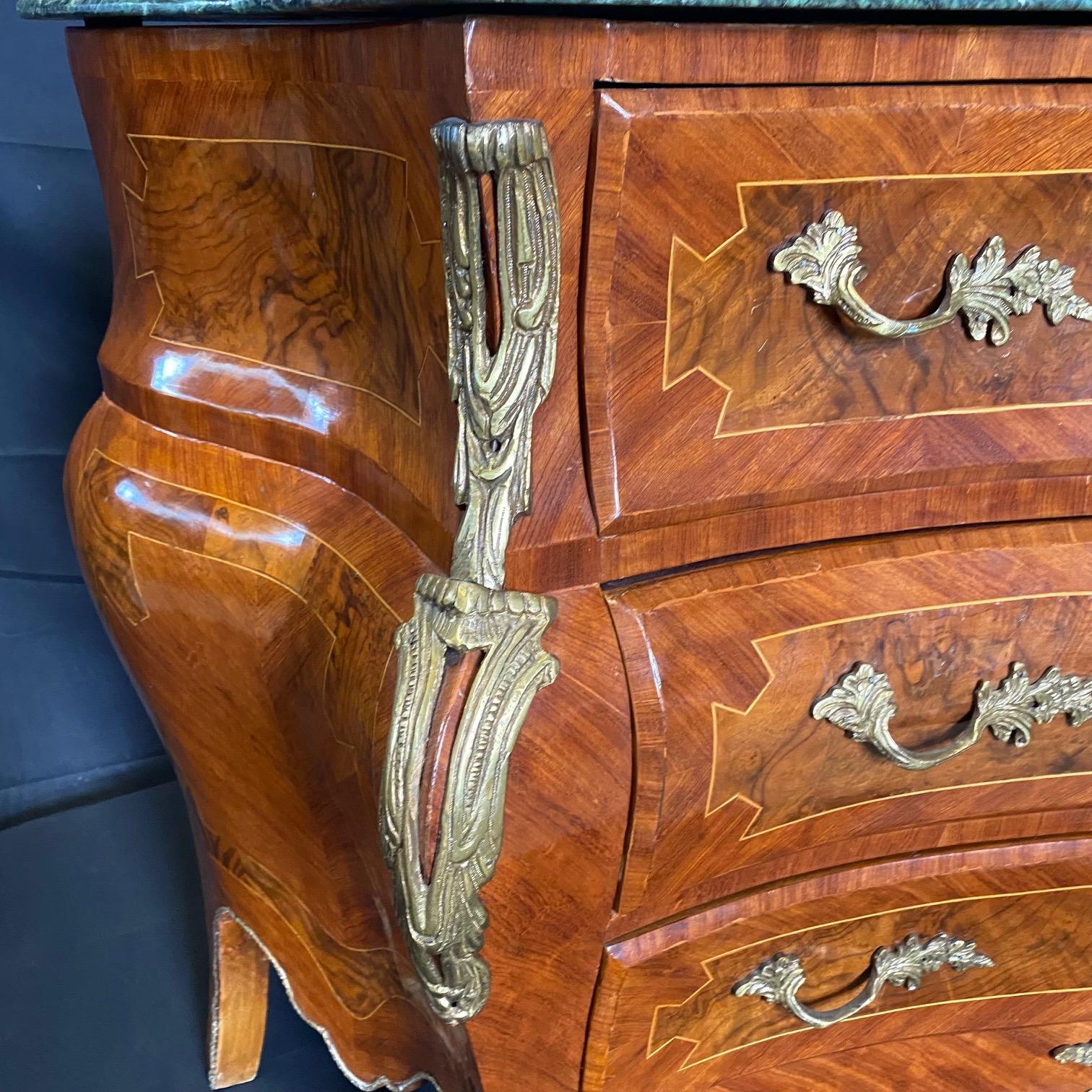 20th Century Magnificent French Marble Top Bombe Chest of Drawers or Commode For Sale