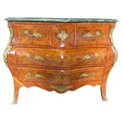 Antique Magnificent French Marble Top Bombe Chest of Drawers or Commode
