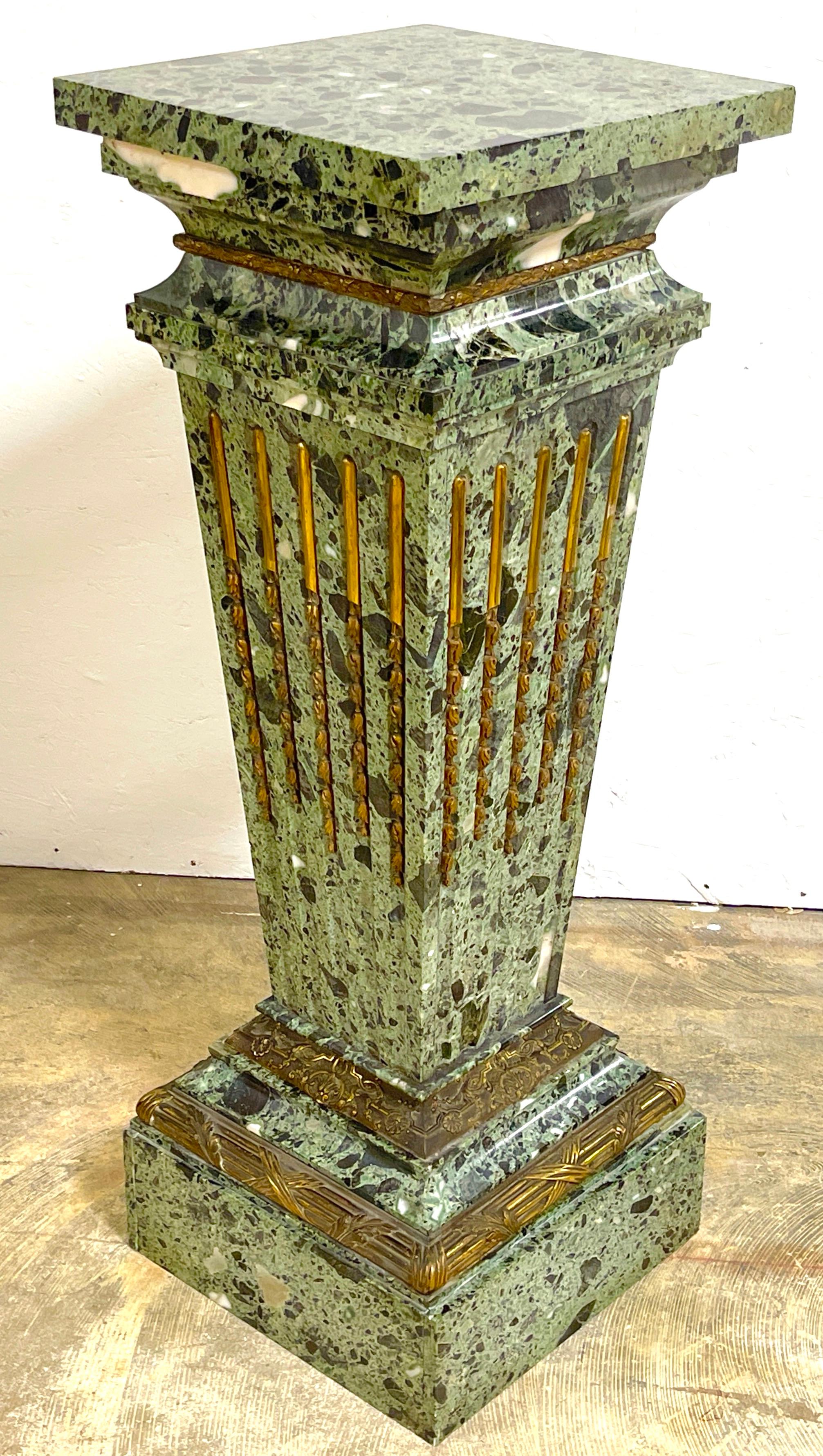 Magnificent French Neoclassical Ormolu Mounted Verdigris Marble Pedestal For Sale 5