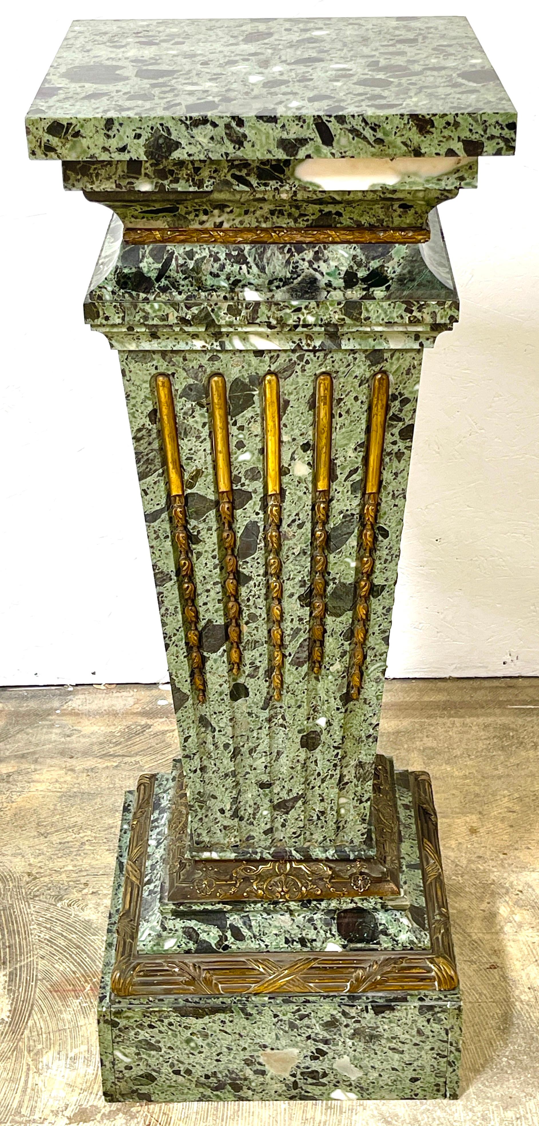 Carved Magnificent French Neoclassical Ormolu Mounted Verdigris Marble Pedestal For Sale