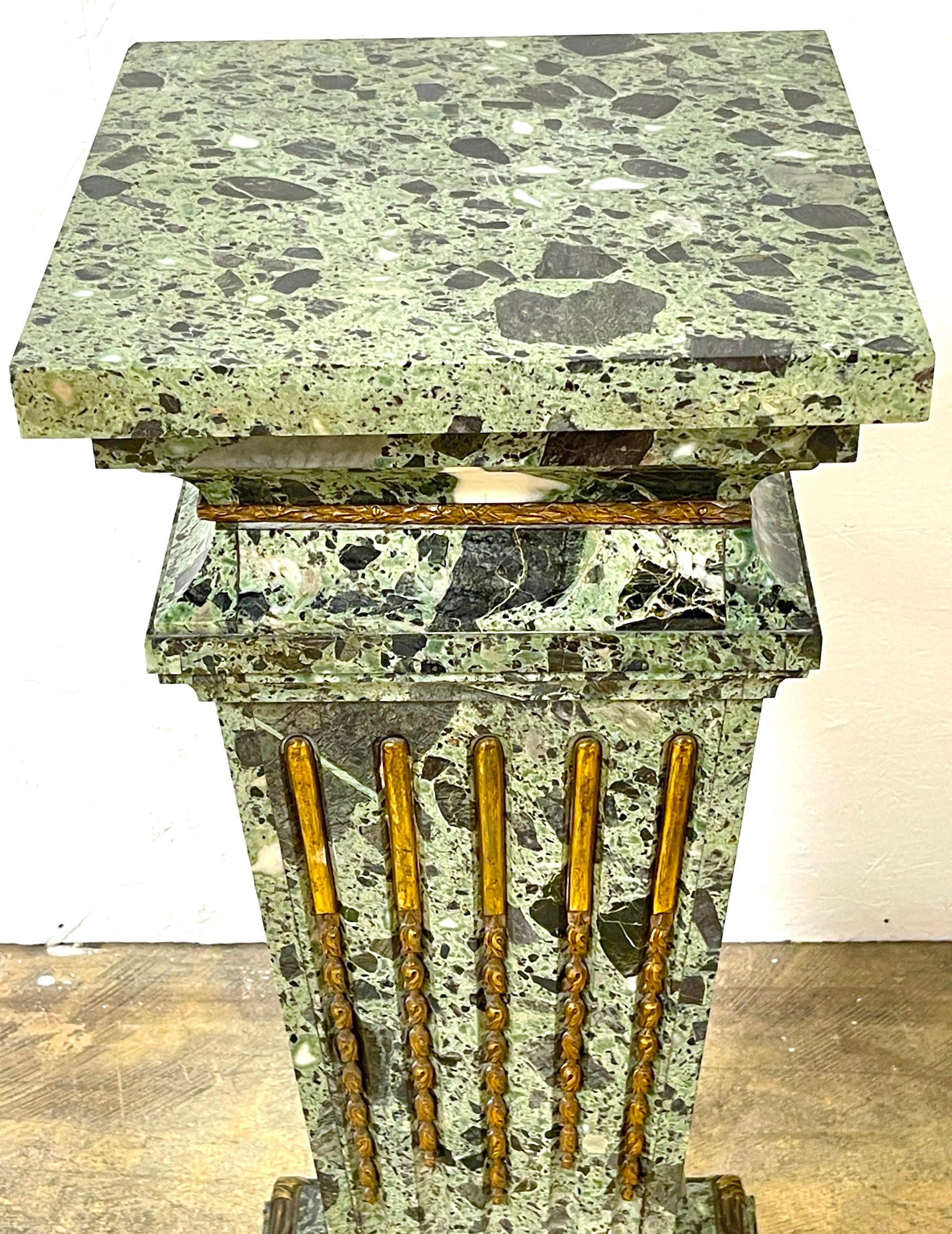Magnificent French Neoclassical Ormolu Mounted Verdigris Marble Pedestal In Good Condition For Sale In West Palm Beach, FL