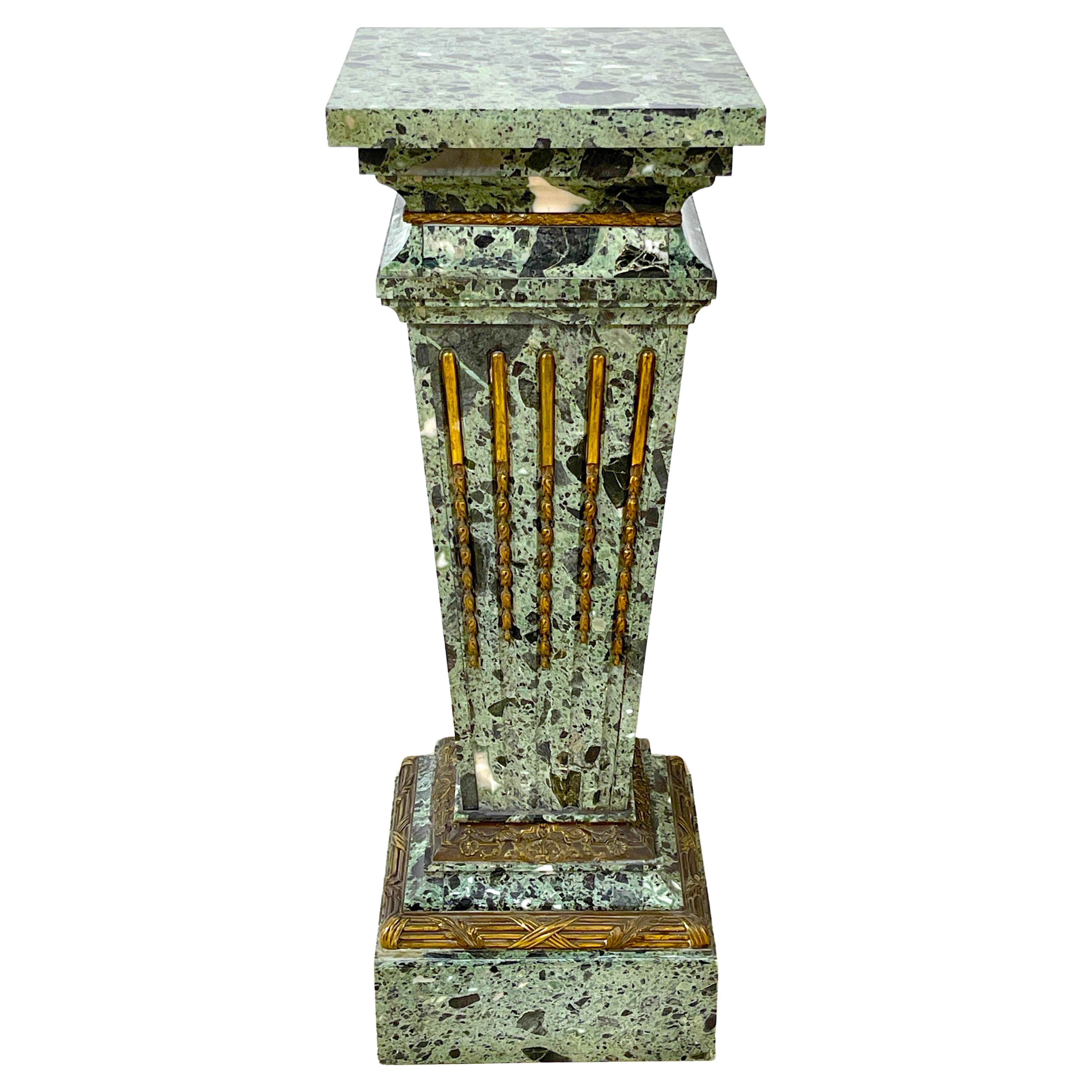 Magnificent French Neoclassical Ormolu Mounted Verdigris Marble Pedestal For Sale