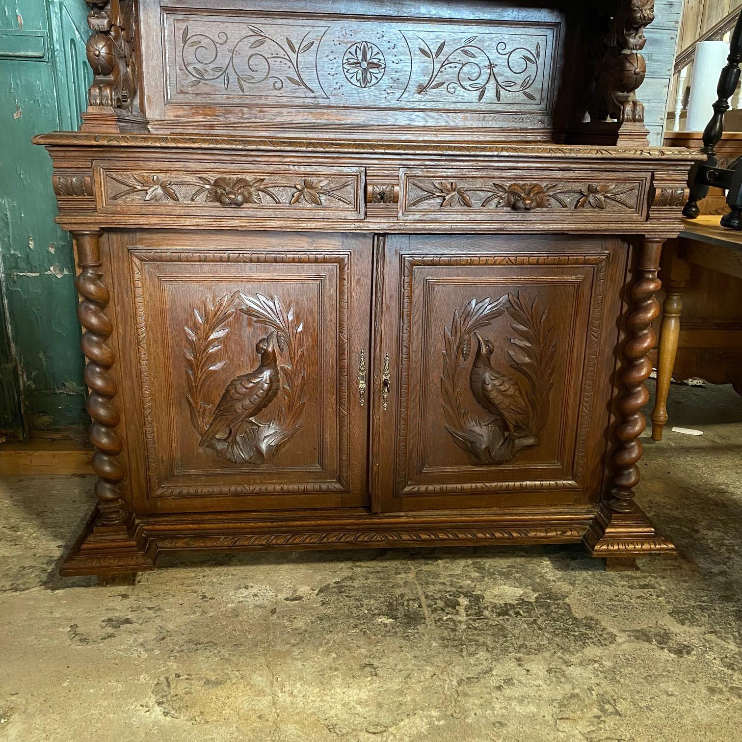German Magnificent French Renaissance Black Forest Hunt Buffet Sideboard Cabinet