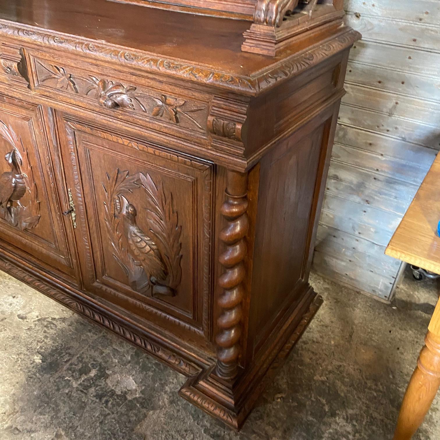Oak Magnificent French Renaissance Black Forest Hunt Buffet Sideboard Cabinet