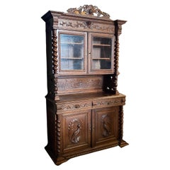 Magnificent French Renaissance Black Forest Hunt Buffet Sideboard Cabinet