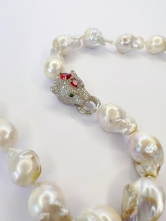 Magnificent fresh water pearl baroque necklace with Swarovski crystal leopard