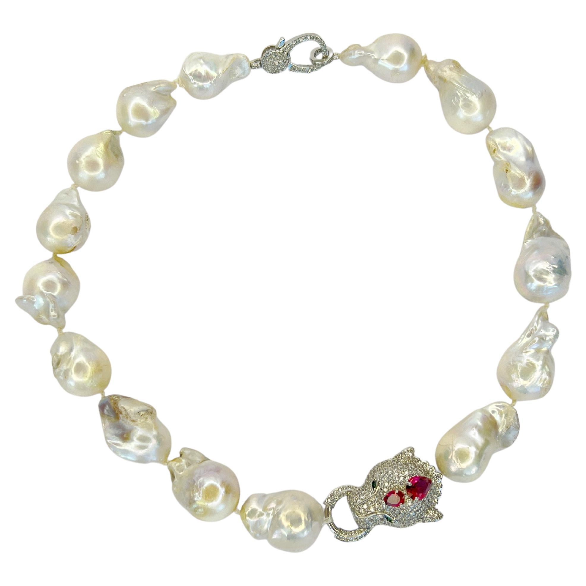 Magnificent fresh water pearl baroque necklace with Swarovski crystal leopard