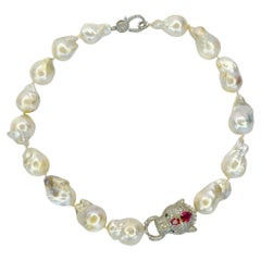 Magnificent fresh water pearl baroque necklace with Swarovski crystal leopard