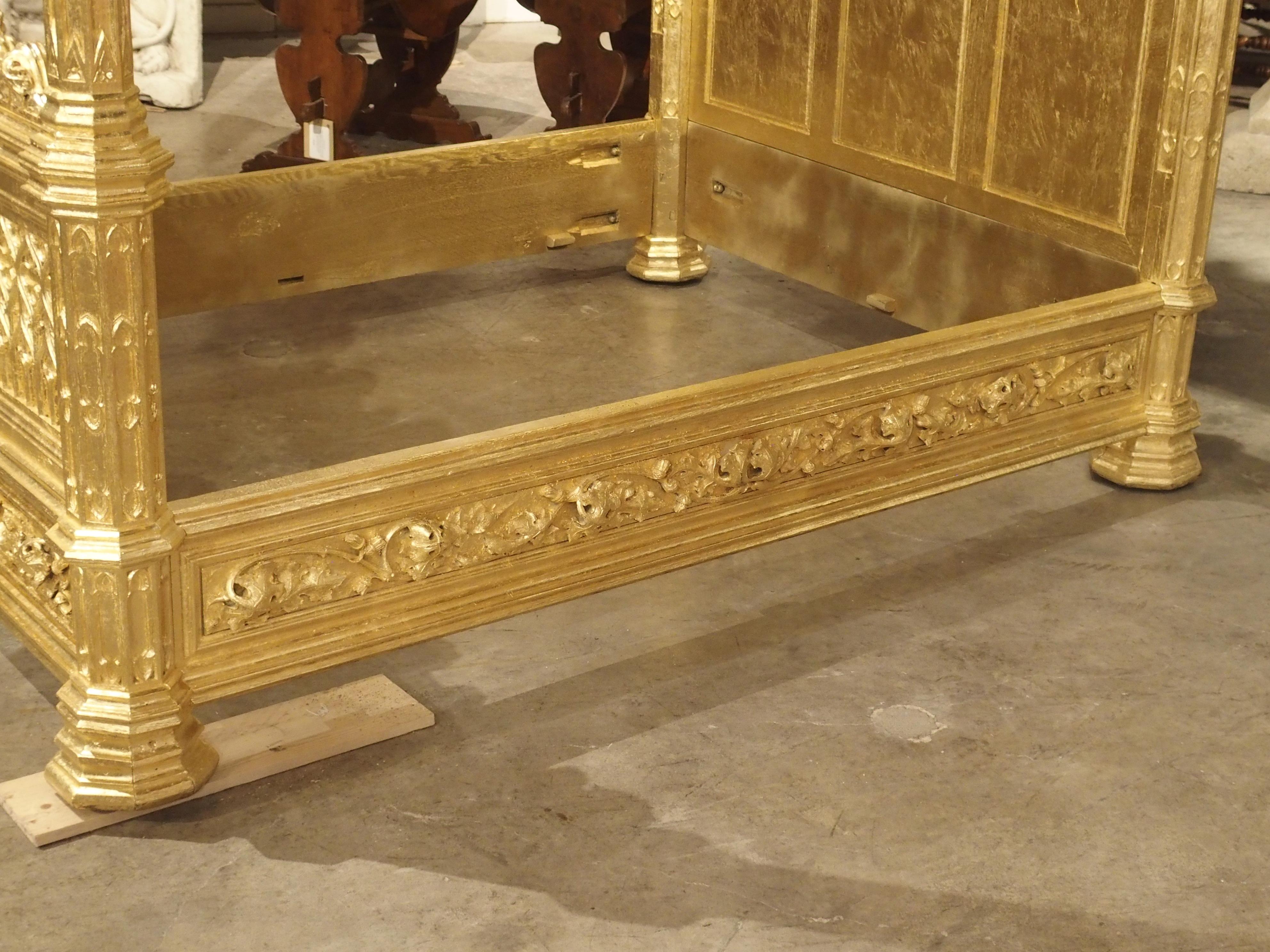 Magnificent Fully Carved Antique French Gothic Bed in 23.5-Karat Gold Leaf 4