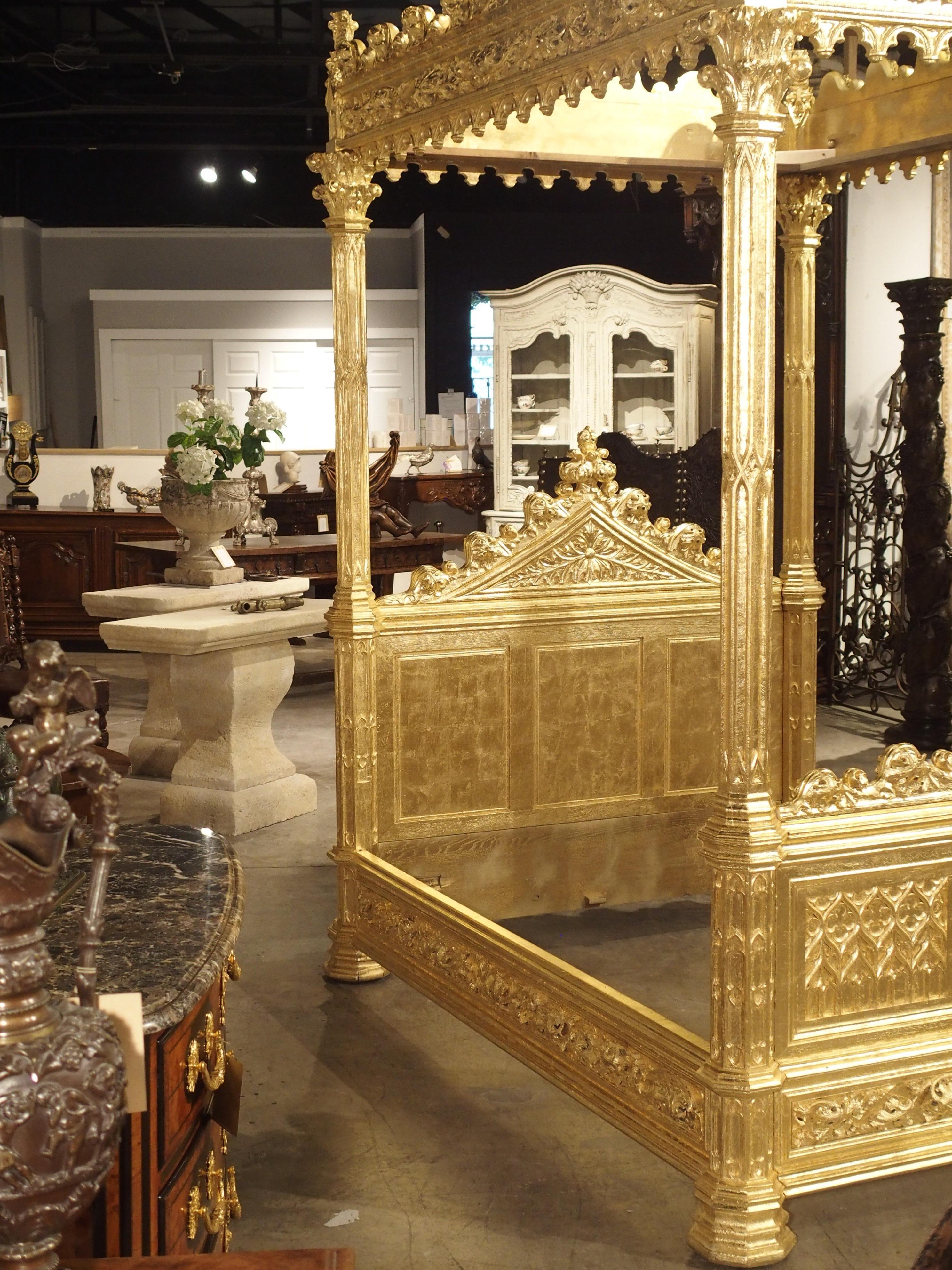 Magnificent Fully Carved Antique French Gothic Bed in 23.5-Karat Gold Leaf 5