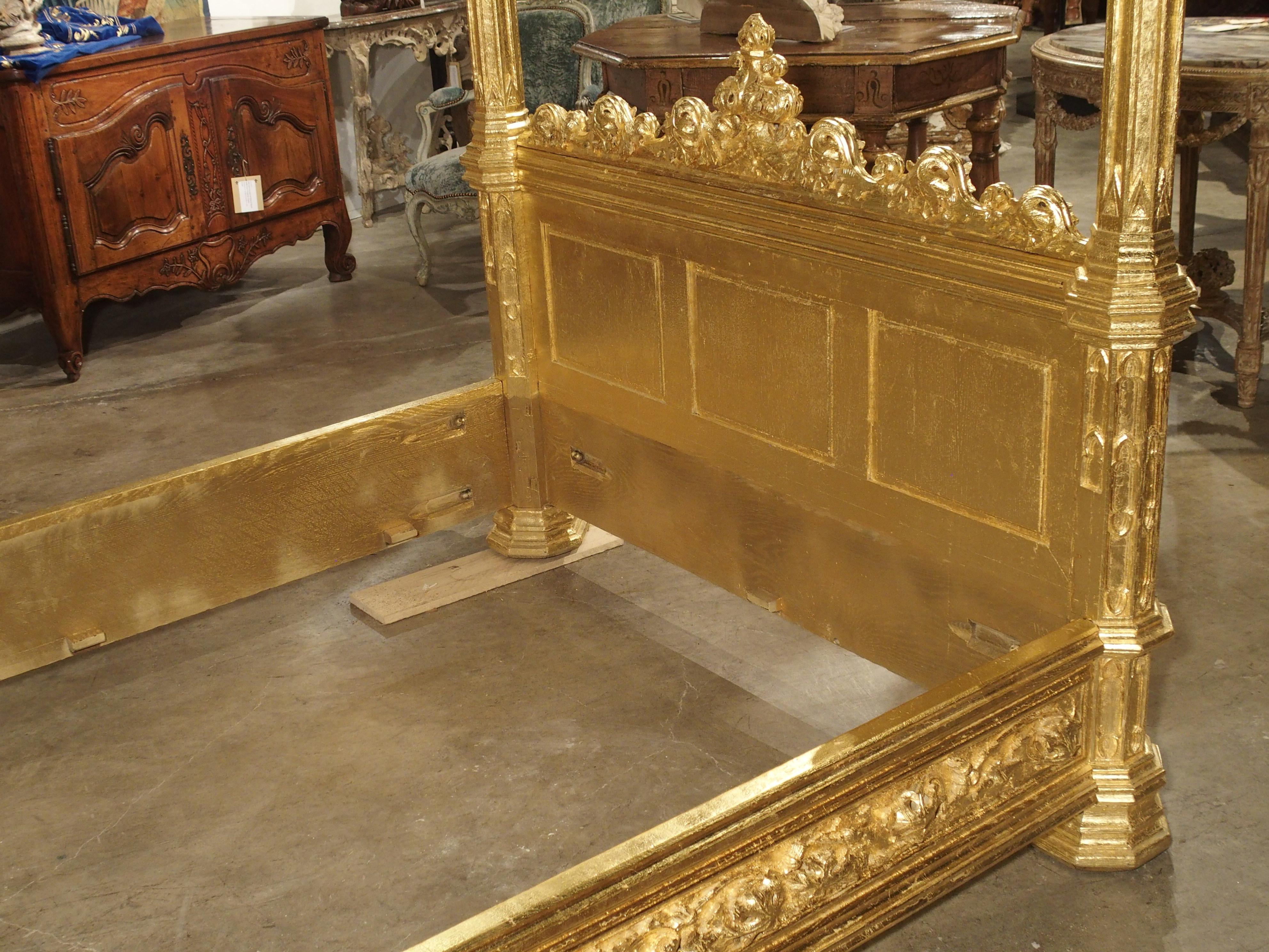 Magnificent Fully Carved Antique French Gothic Bed in 23.5-Karat Gold Leaf 6