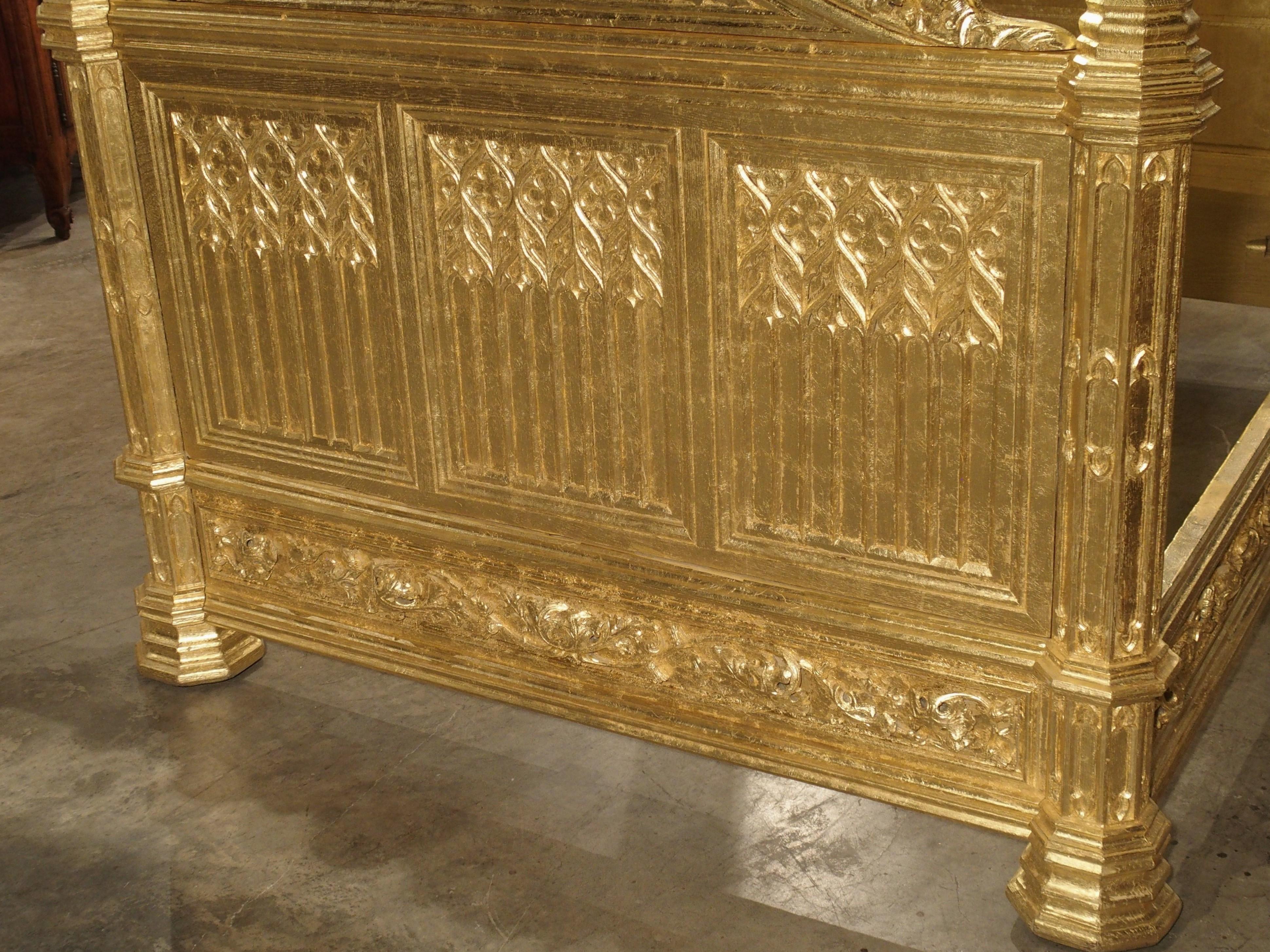 Magnificent Fully Carved Antique French Gothic Bed in 23.5-Karat Gold Leaf 7