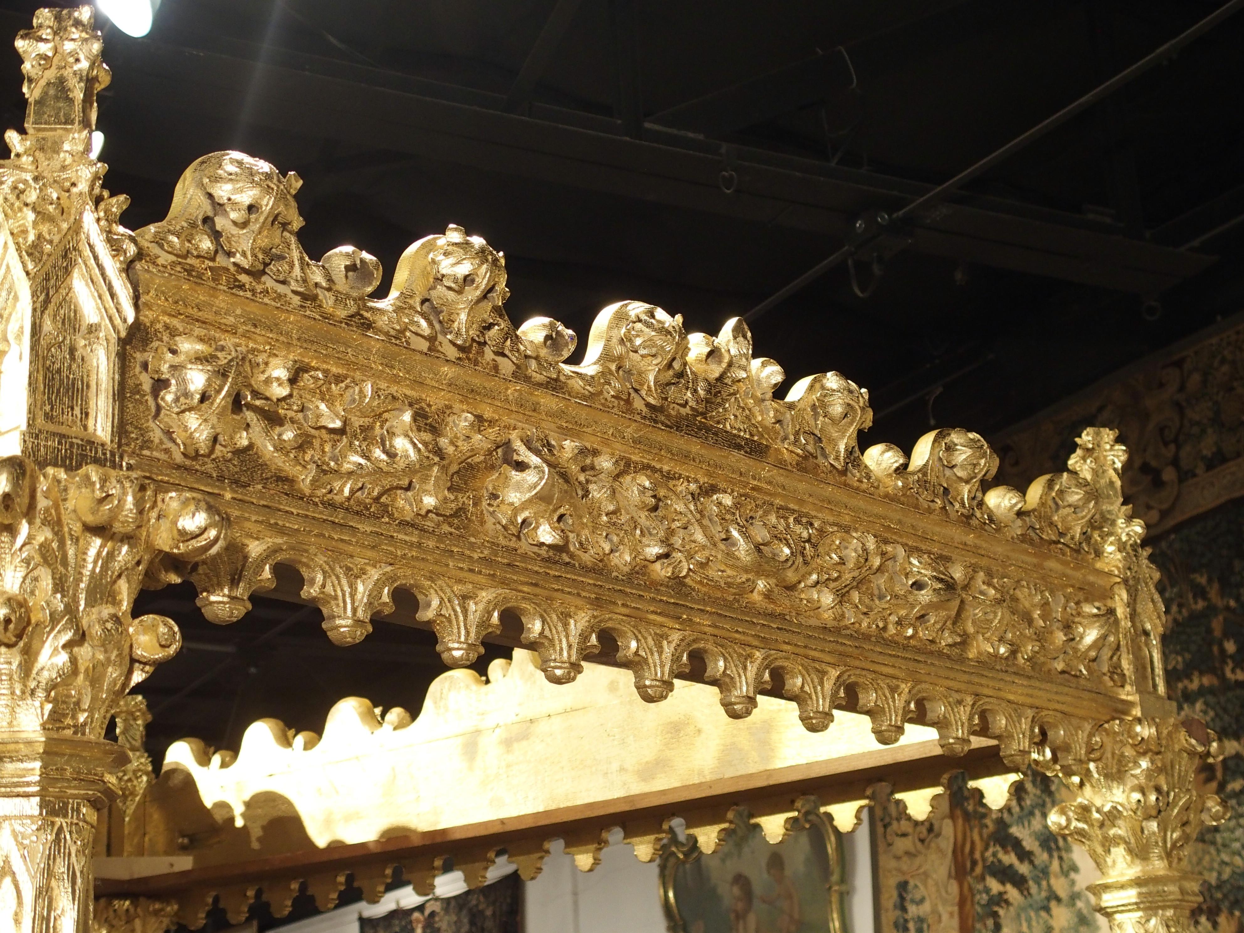Magnificent Fully Carved Antique French Gothic Bed in 23.5-Karat Gold Leaf 10
