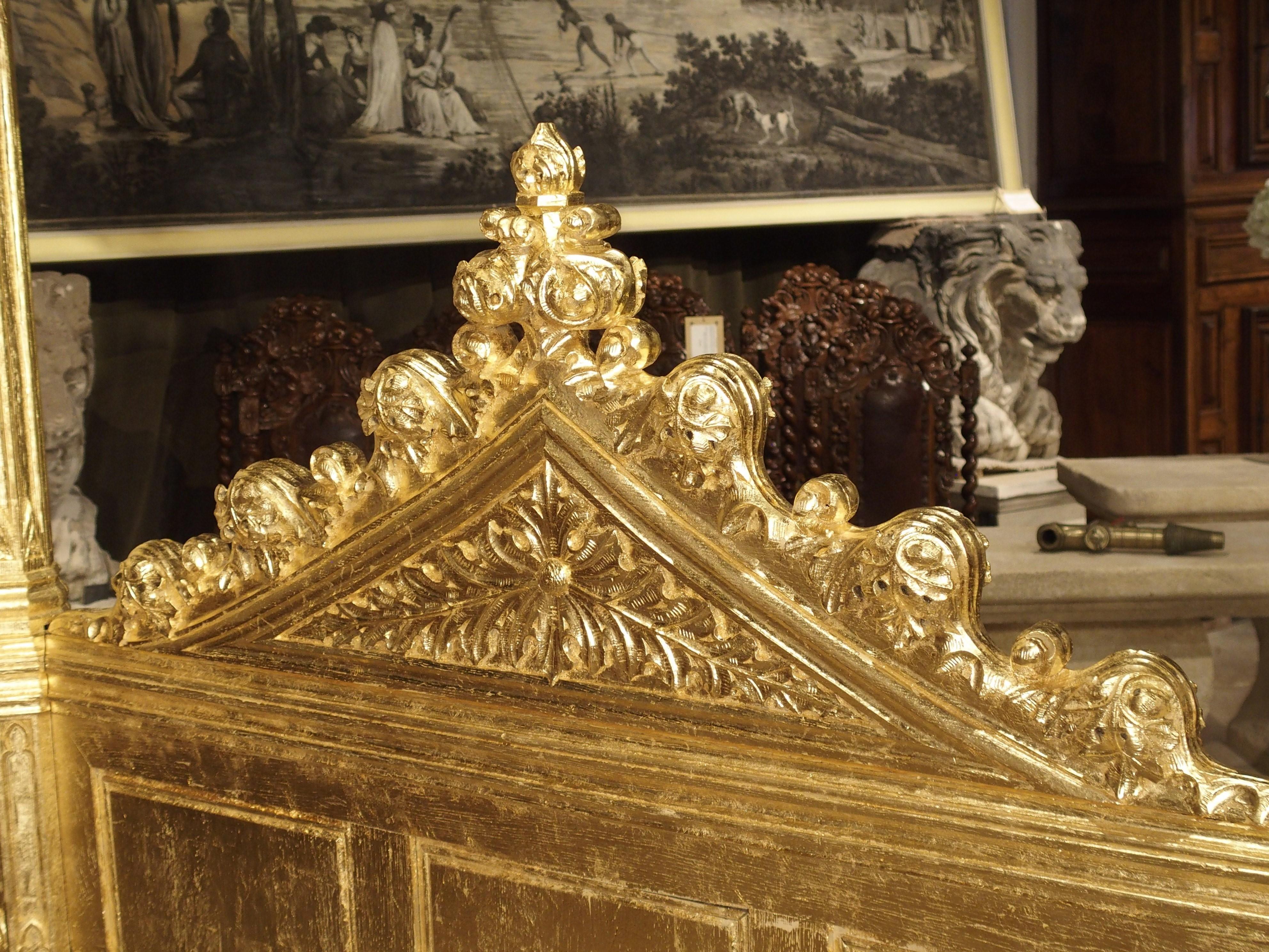 Magnificent Fully Carved Antique French Gothic Bed in 23.5-Karat Gold Leaf 11