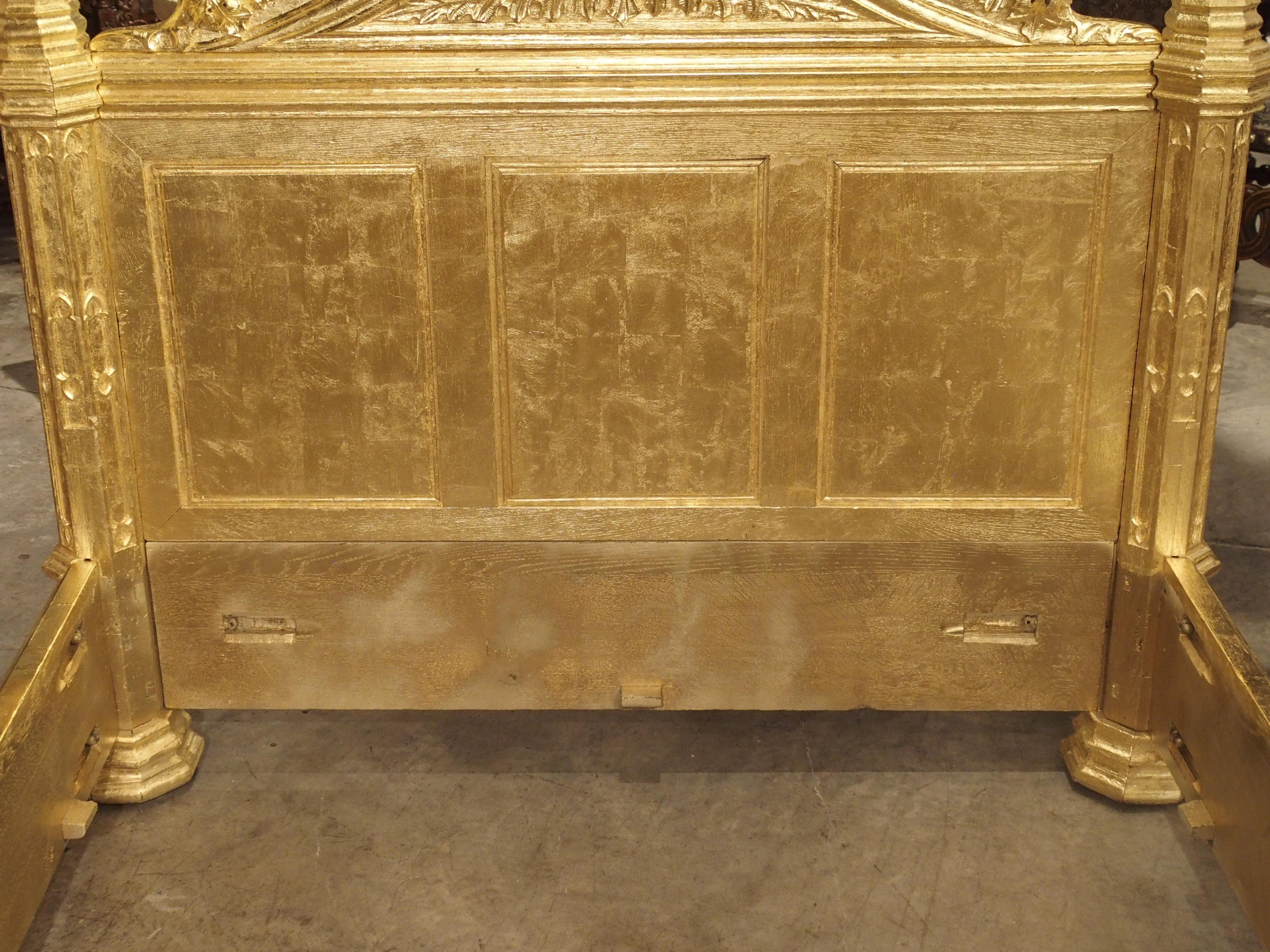 Magnificent Fully Carved Antique French Gothic Bed in 23.5-Karat Gold Leaf 1