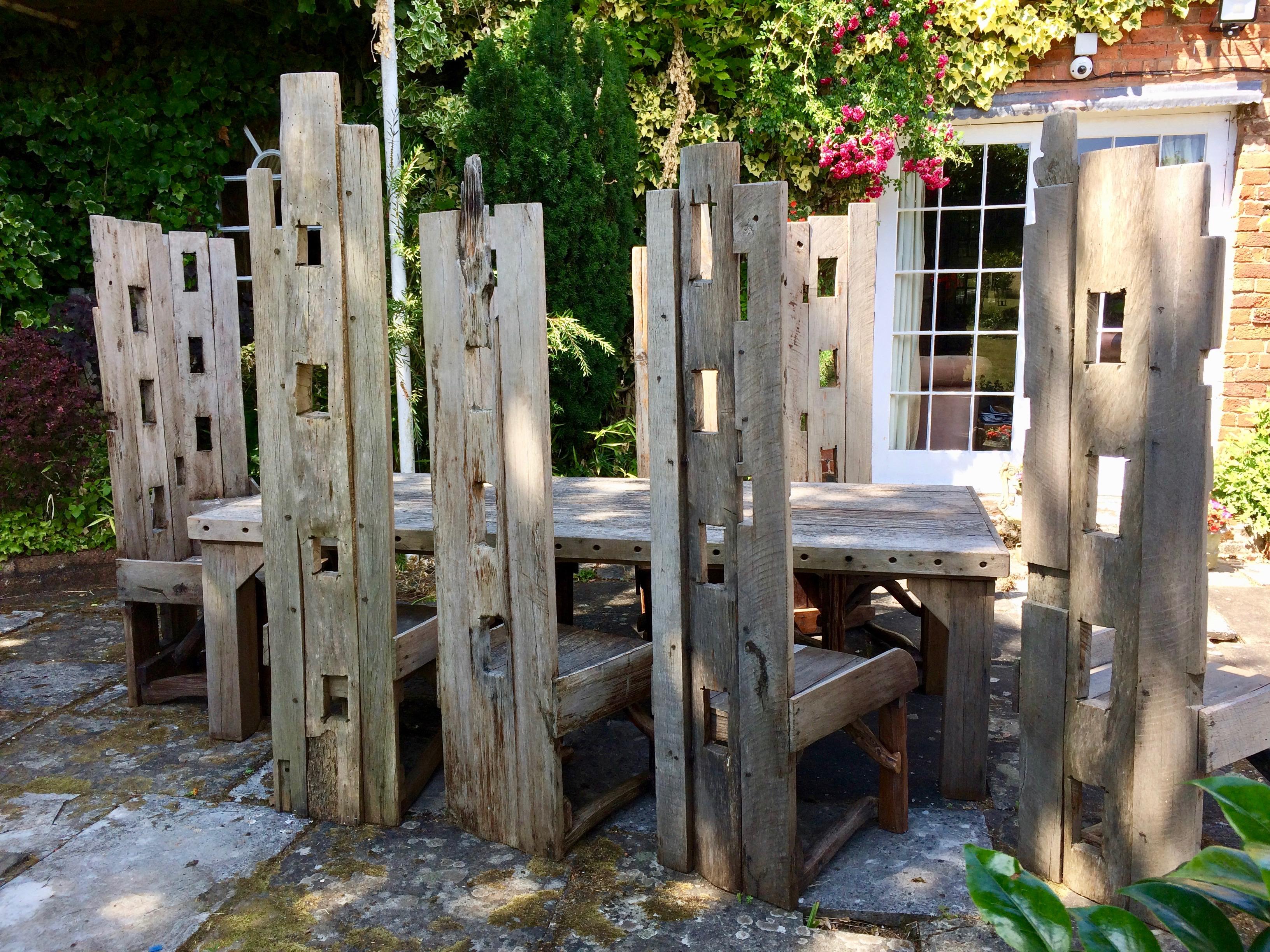 Magnificent Garden Dining Table with Ten Matching Chairs Reclaimed Rustic 4
