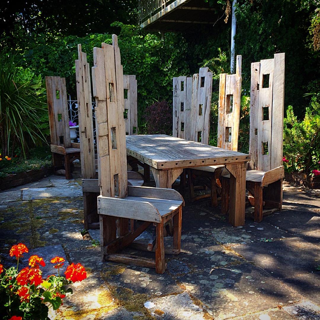 Magnificent Garden Dining Table with Ten Matching Chairs Reclaimed Rustic 6