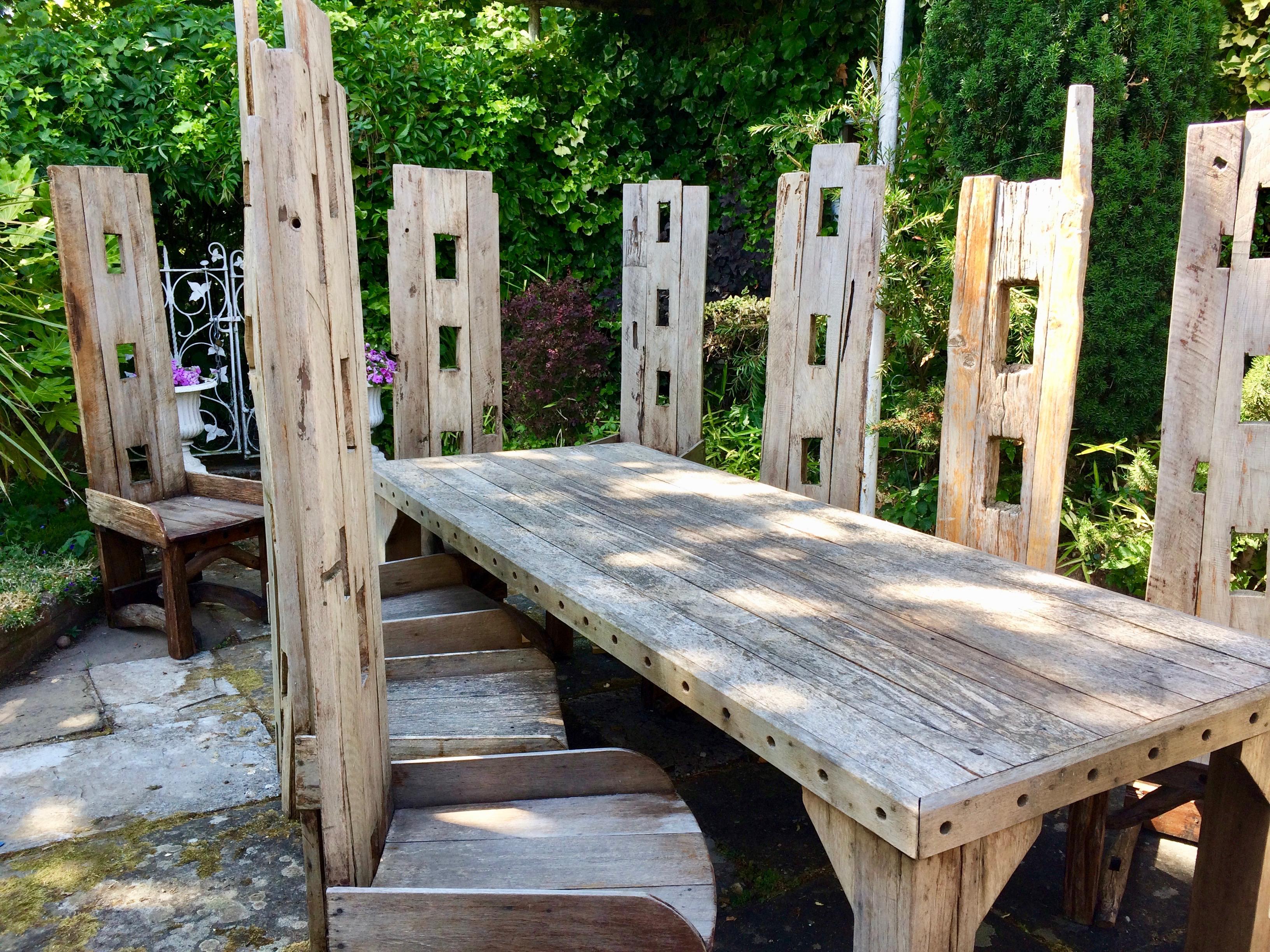 British Magnificent Garden Dining Table with Ten Matching Chairs Reclaimed Rustic