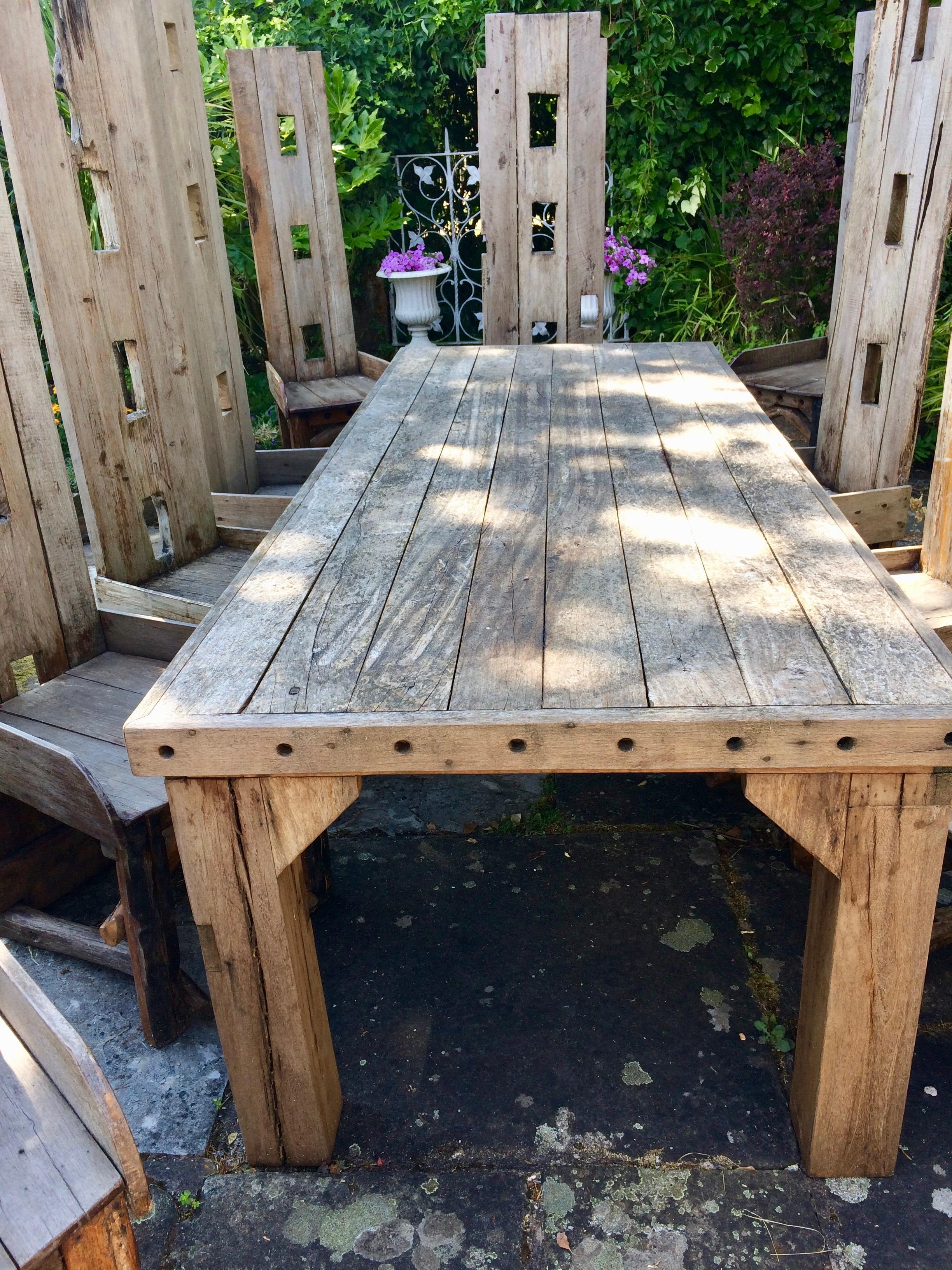 Magnificent Garden Dining Table with Ten Matching Chairs Reclaimed Rustic 1