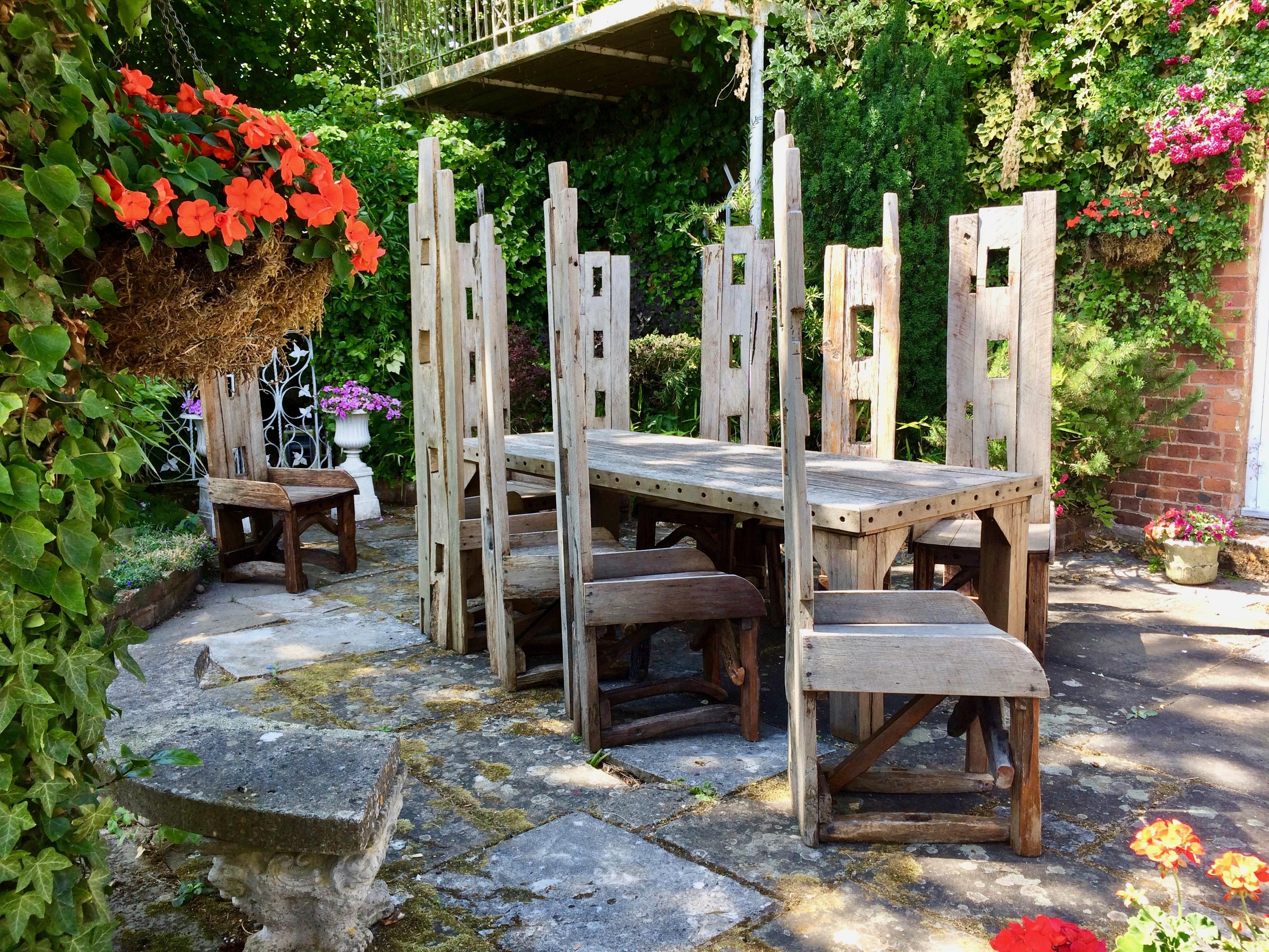 Magnificent Garden Dining Table with Ten Matching Chairs Reclaimed Rustic 2