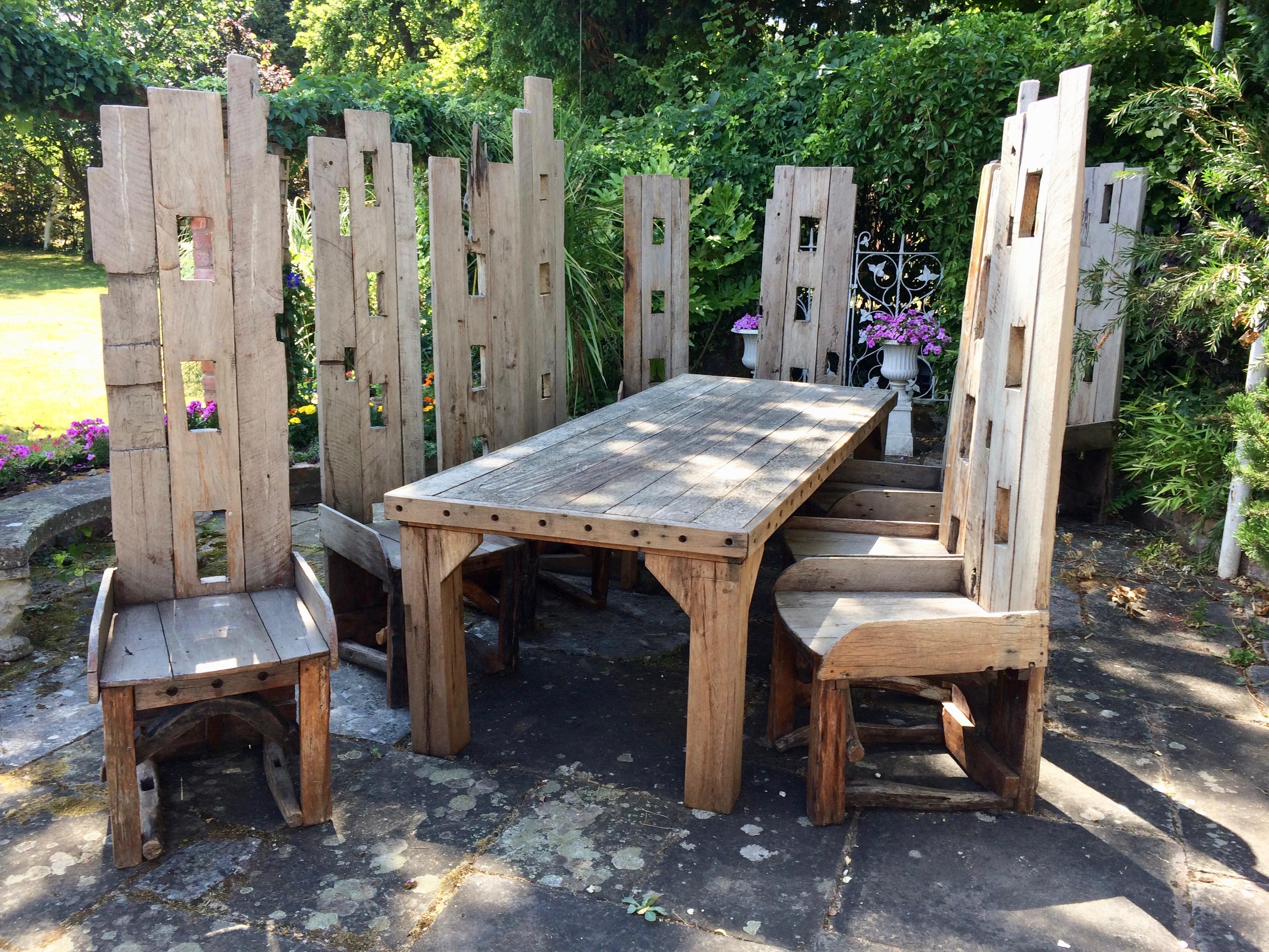 Magnificent Garden Dining Table with Ten Matching Chairs Reclaimed Rustic 3