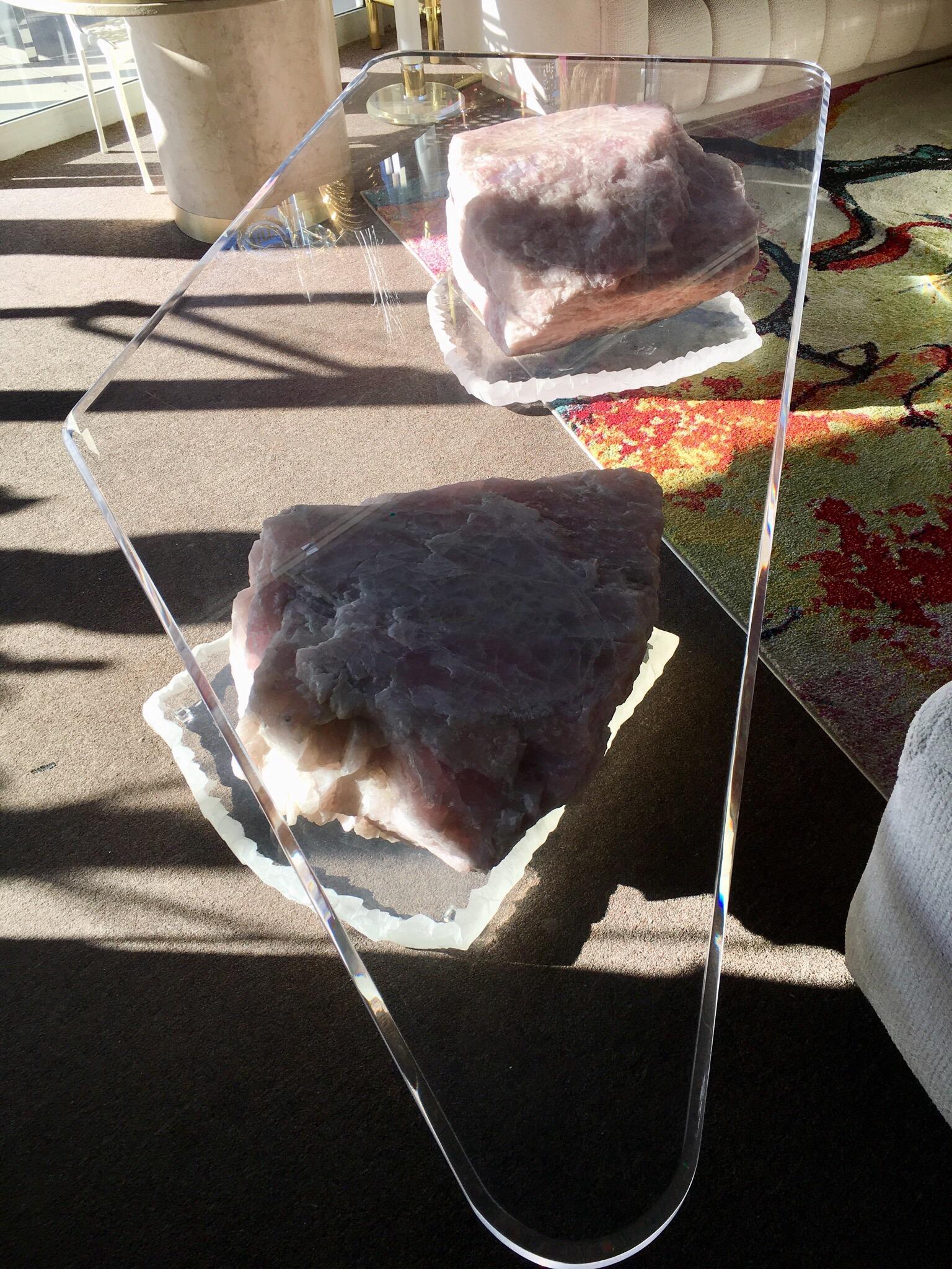  Gary Jon Custom Designed Modern Rose Quartz Boulders & Lucite Coffee Table 5
