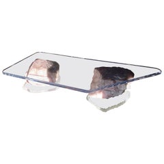 Gary Jon Custom Designed Modern Rose Quartz Boulders & Lucite Coffee Table