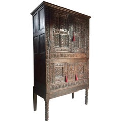Magnificent George II Cupboard Heavily Carved Antique Oak, 18th Century