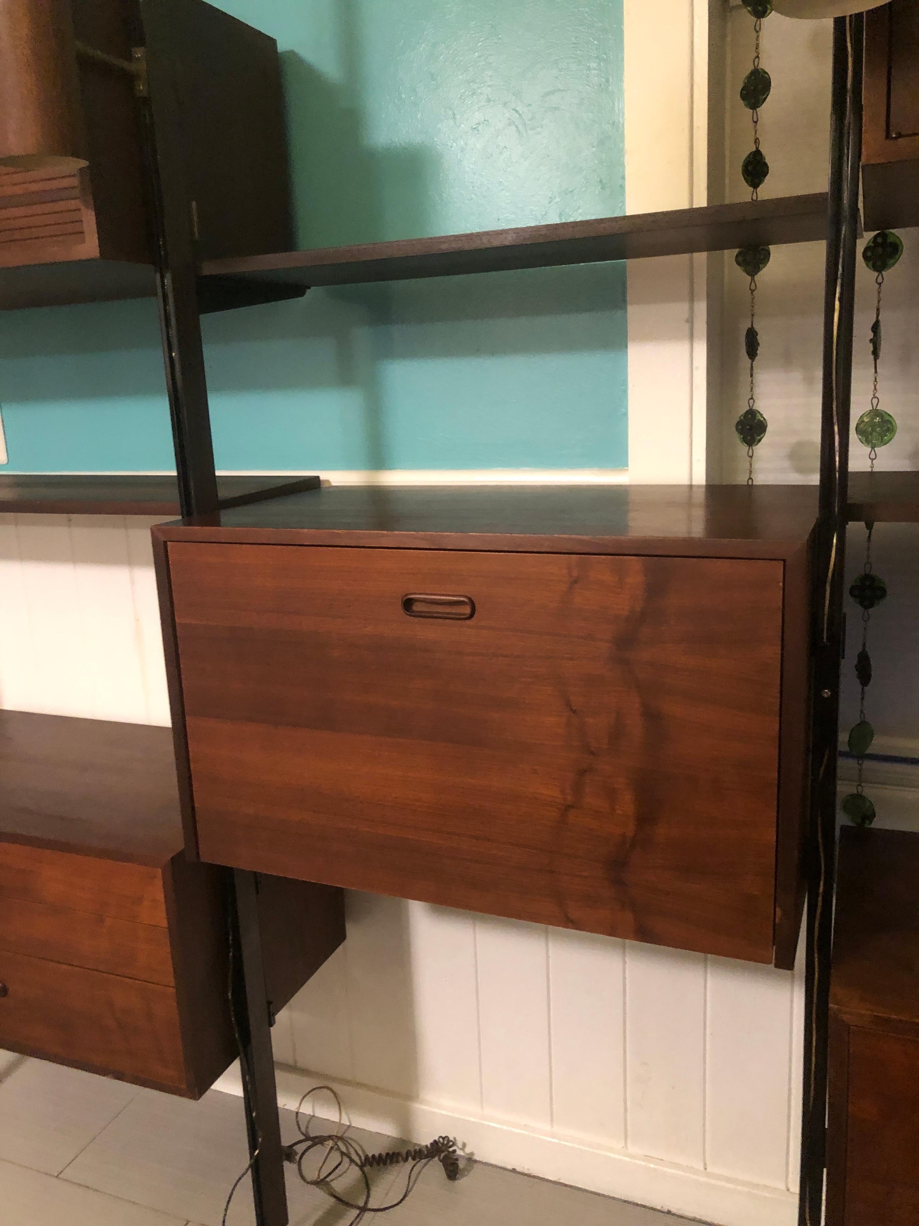 American Magnificent George Nelson 3 Bay Walnut Omni Wall Unit Mid Century Modern For Sale