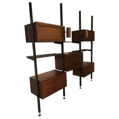 Magnificent George Nelson 3 Bay Walnut Omni Wall Unit Mid Century Modern