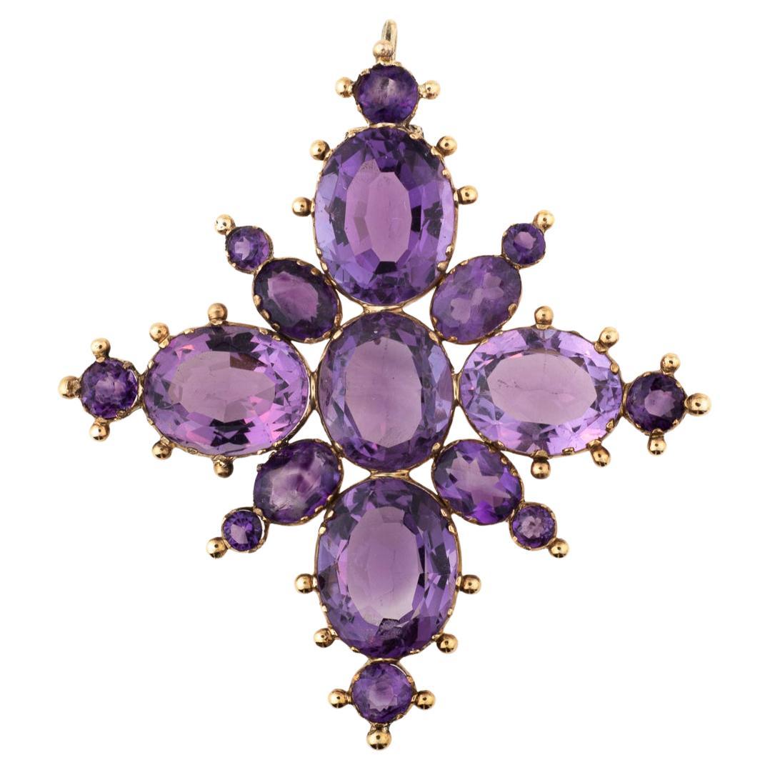 Magnifique pendentif flocon de neige en améthyste en or 15kt de l'époque géorgienne en vente