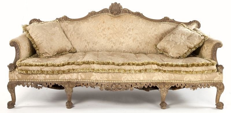 George II style carved rocaille sofa. Amazing period style work.

Ex Collection Jeff and Margaret Penn, Chinqua Penn Historic House, Purchased in 1920.

George II style Chippendale.