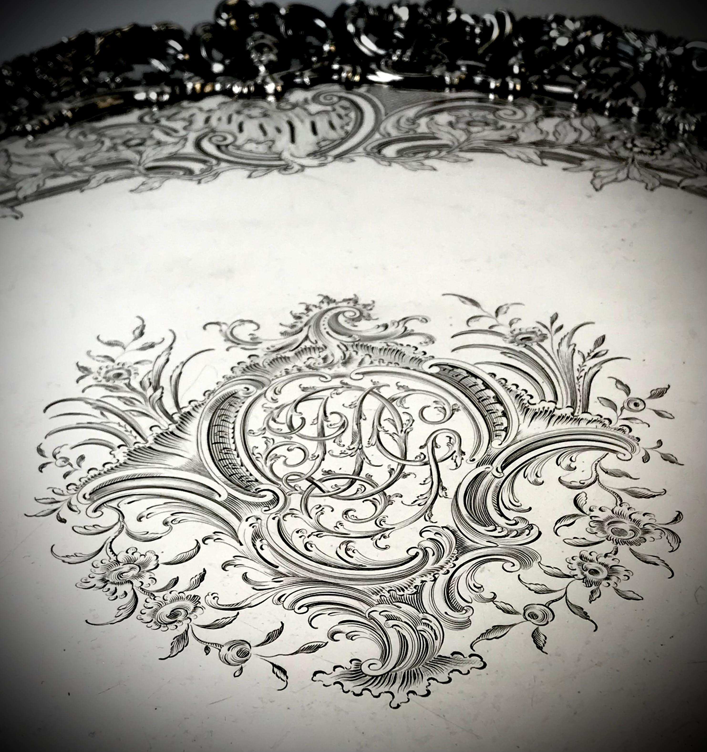 Magnificent Georgian Large Solid Silver Sterling Salver London 1762 Courtauld 4