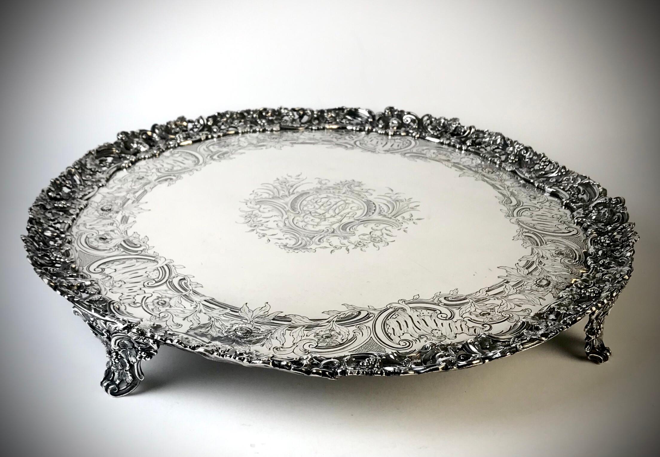 Hammered Magnificent Georgian Large Solid Silver Sterling Salver London 1762 Courtauld