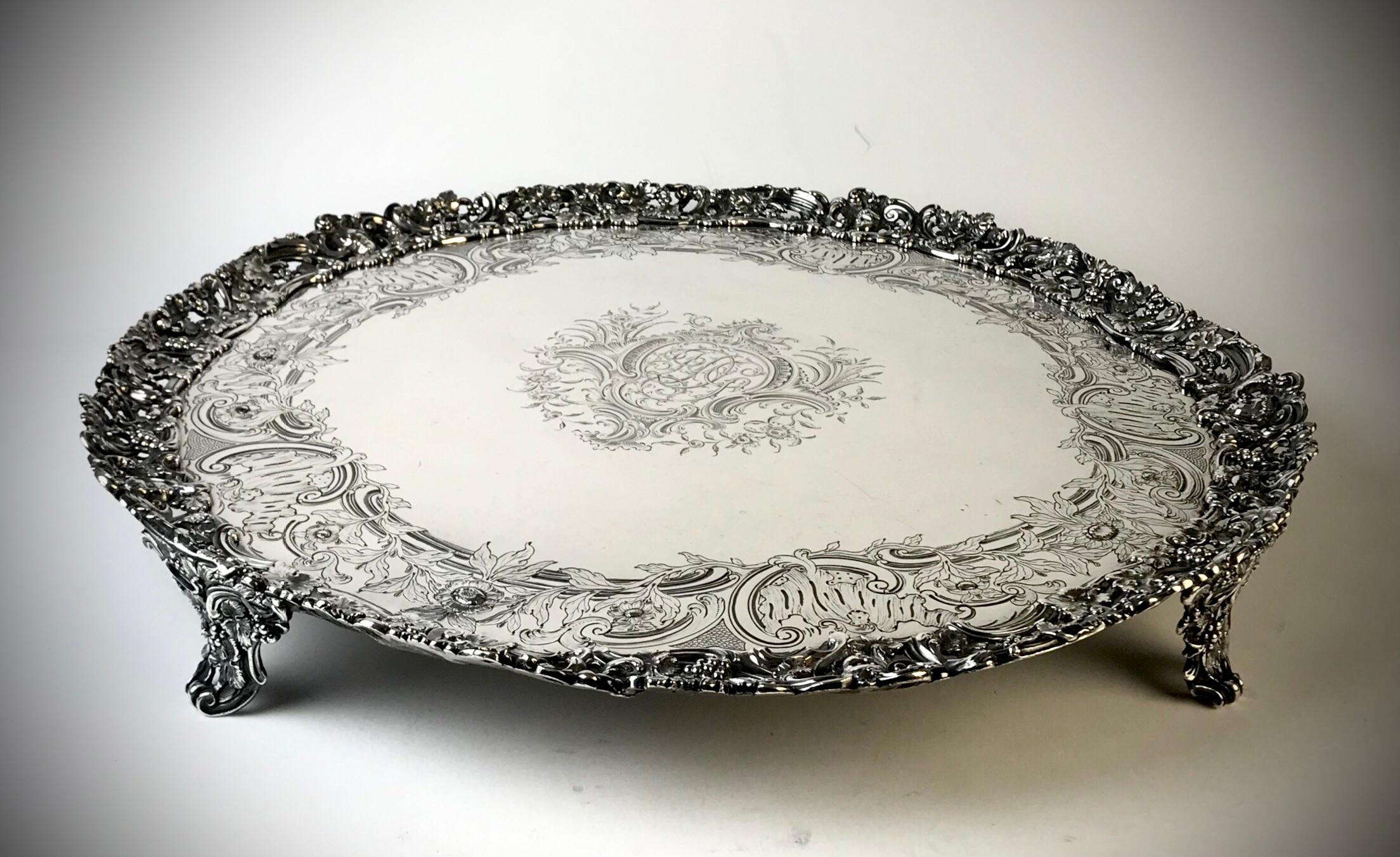 Sterling Silver Magnificent Georgian Large Solid Silver Sterling Salver London 1762 Courtauld