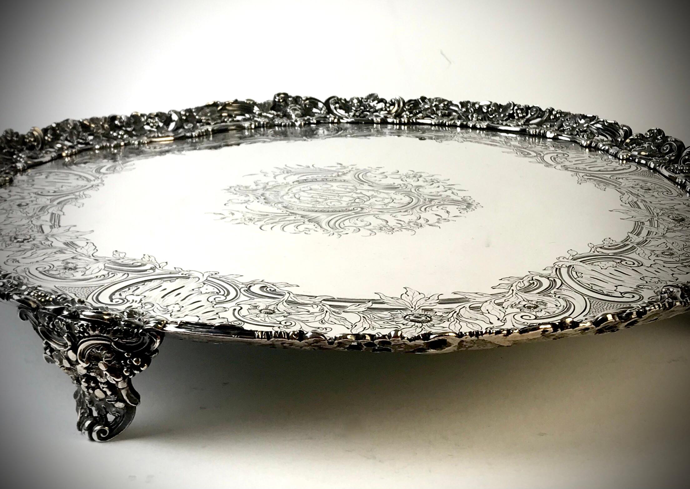 Magnificent Georgian Large Solid Silver Sterling Salver London 1762 Courtauld 1