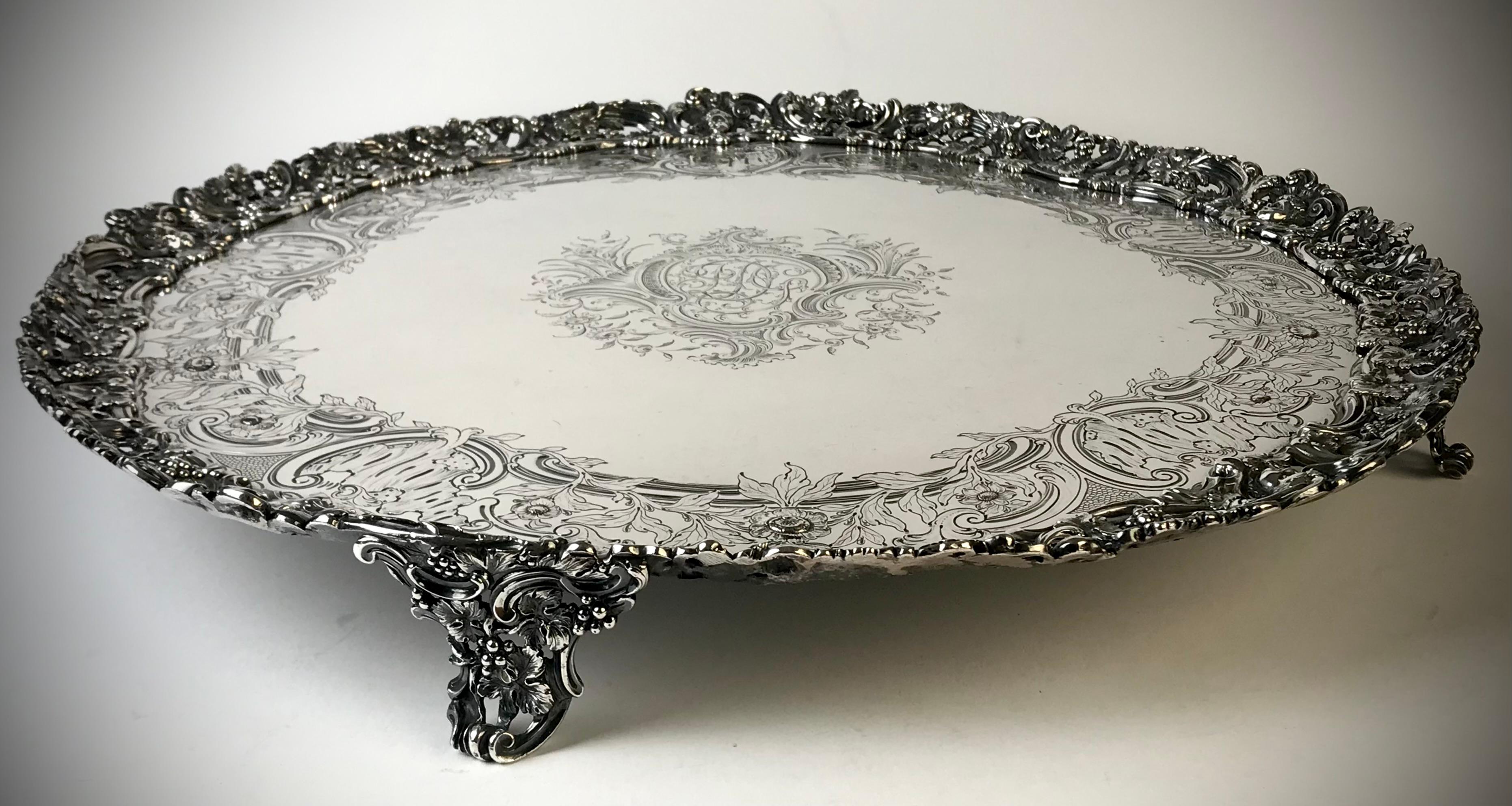 Magnificent Georgian Large Solid Silver Sterling Salver London 1762 Courtauld 3