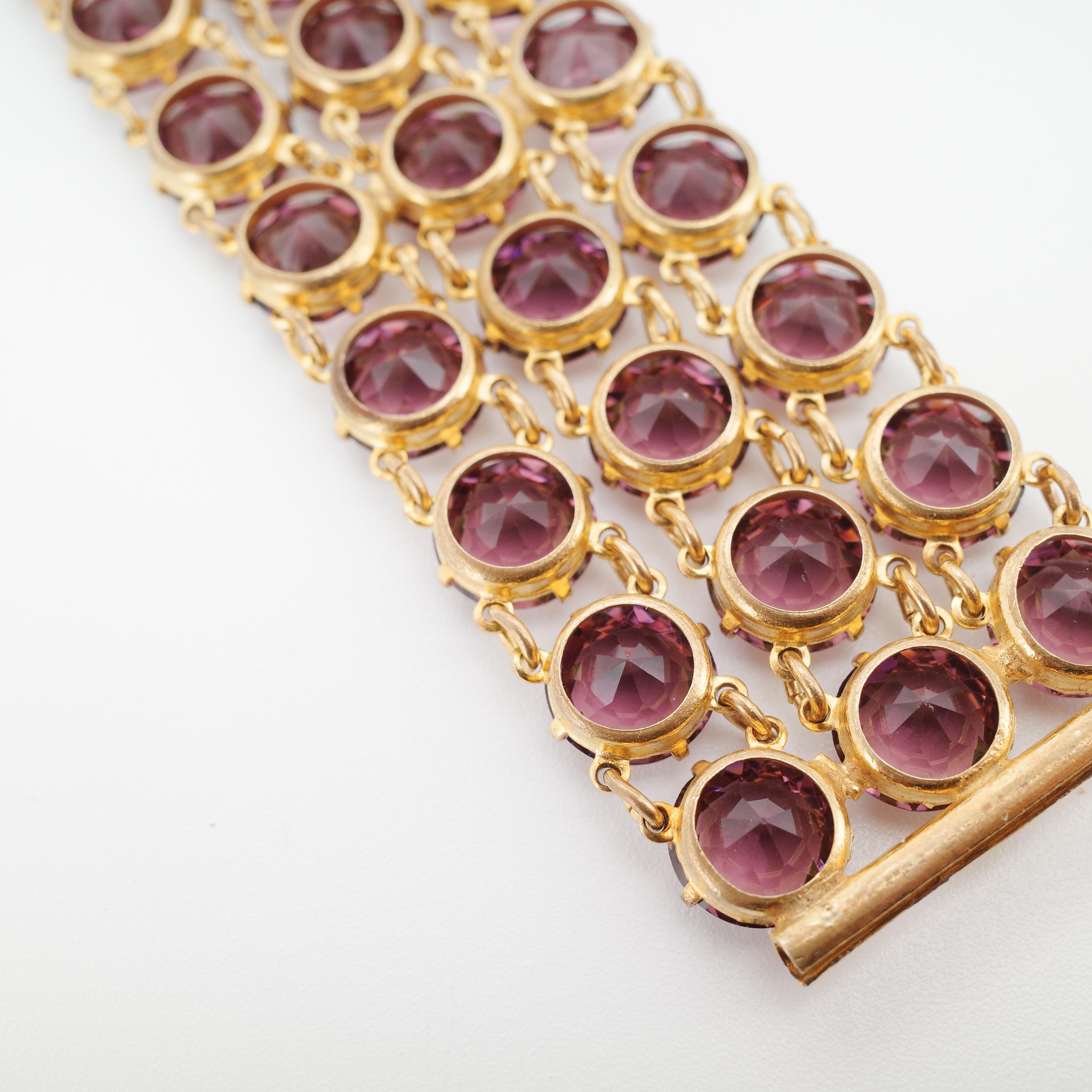 da uomo o donna Magnifico bracciale georgiano in oro a basso tenore di carati con ametista, fatto a mano, 1800 ca. in vendita