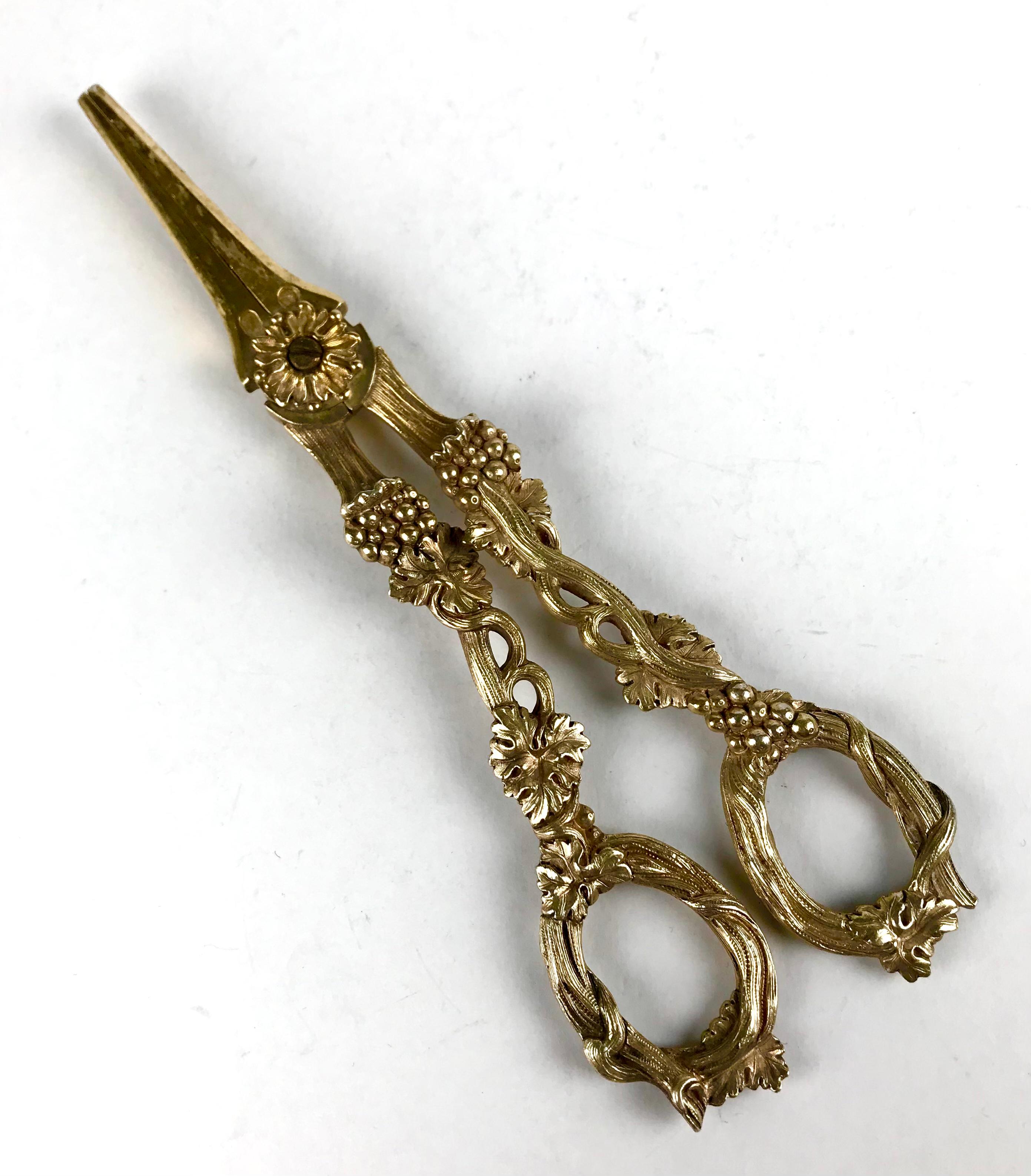 19th Century Magnificent Georgian Solid Silver Sterling Gilt Grape Scissors Paris France 1819