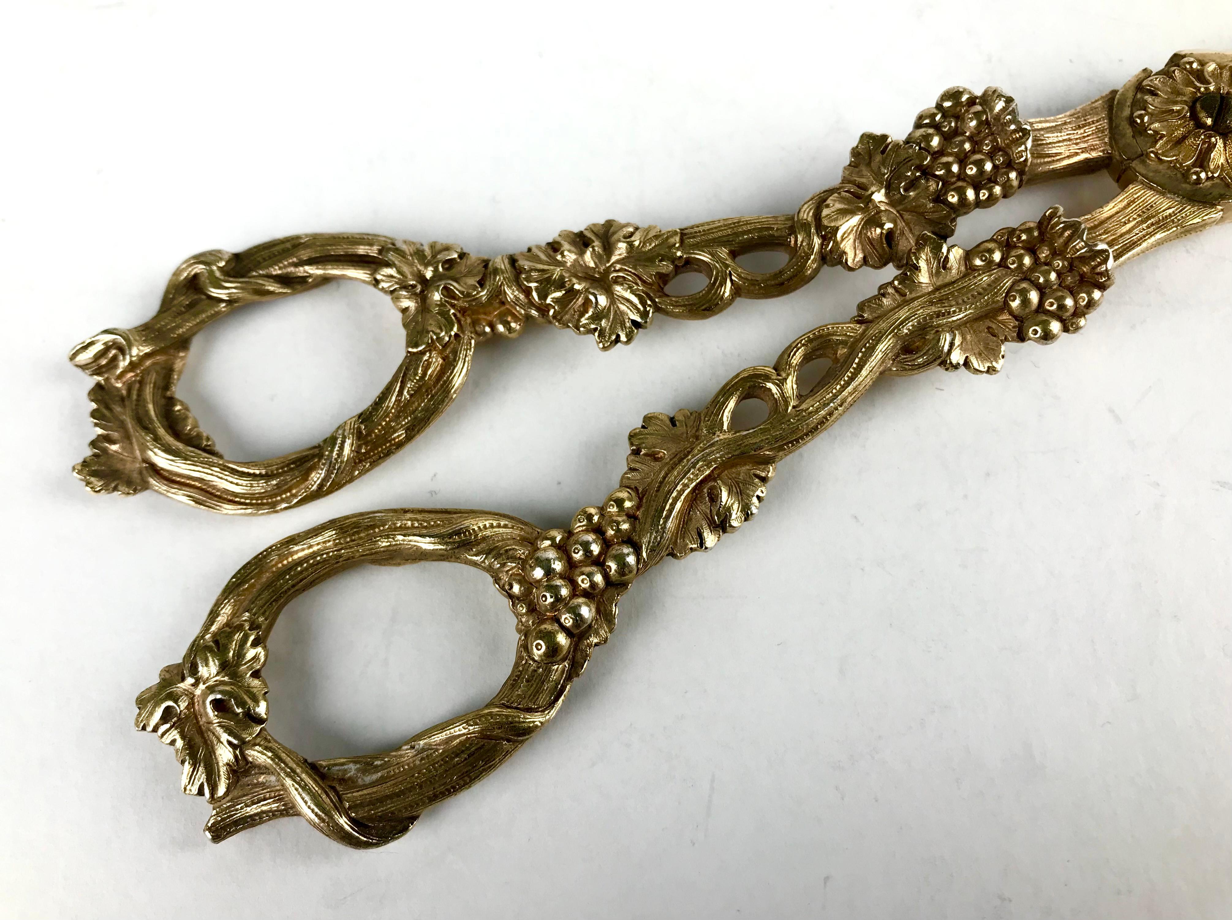 Magnificent Georgian Solid Silver Sterling Gilt Grape Scissors Paris France 1819 1