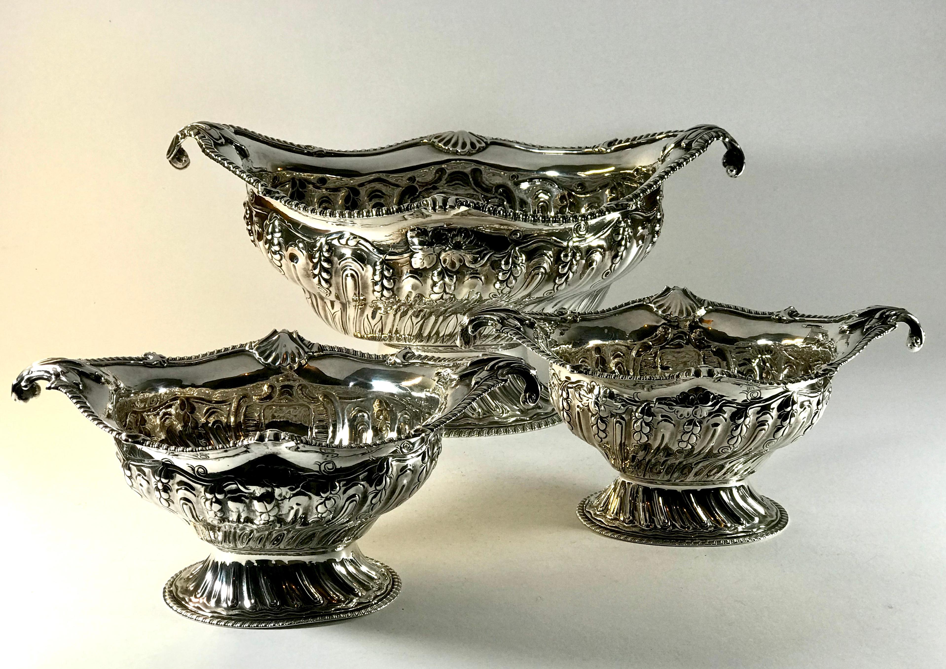 British Magnificent Georgian Sterling Silver Centre Piece Bowls London 1767