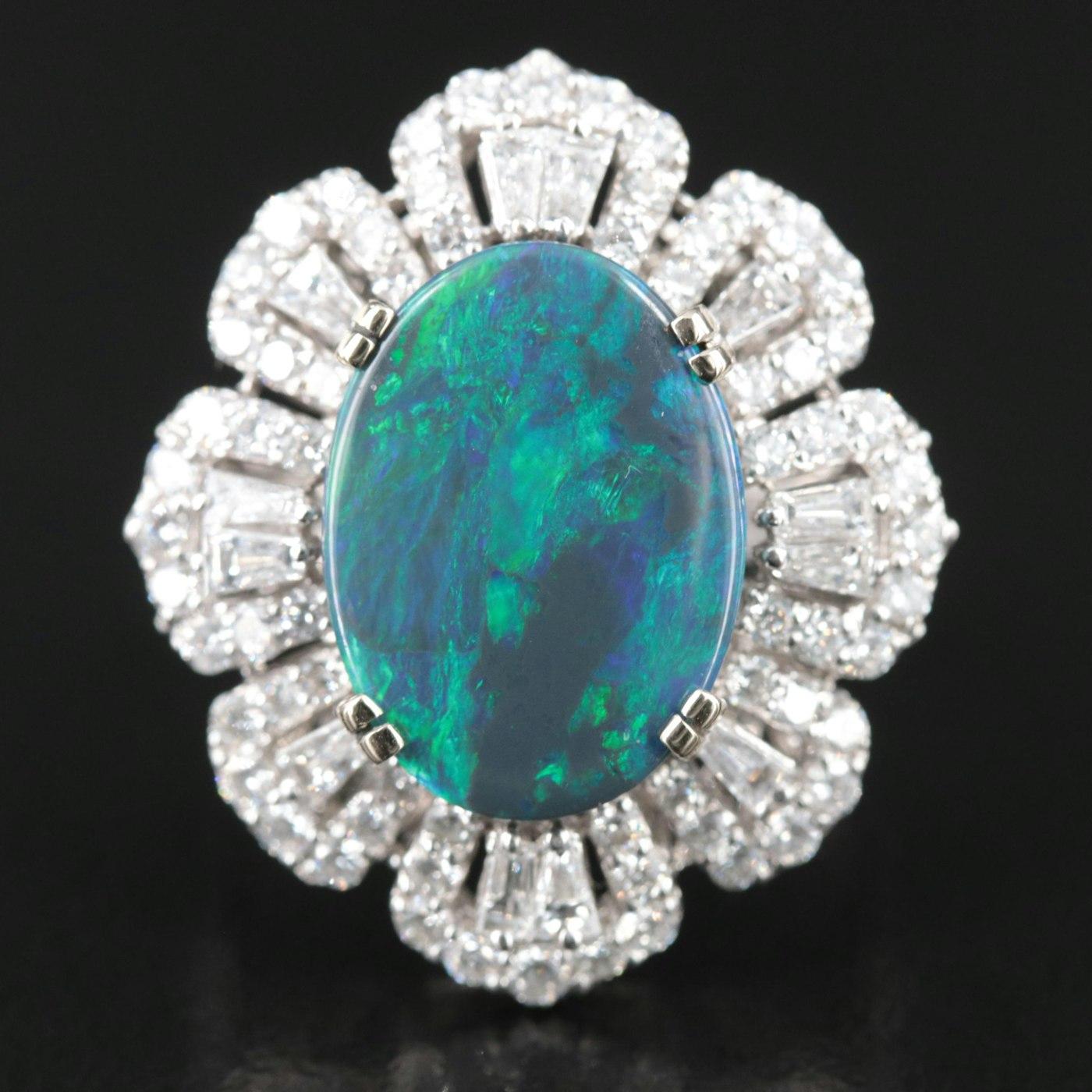 Magnifique bague en or blanc 18 carats GIA 4.63 Opale Noire Naturelle Diamant Estate Bon état - En vente à Leesburg, VA