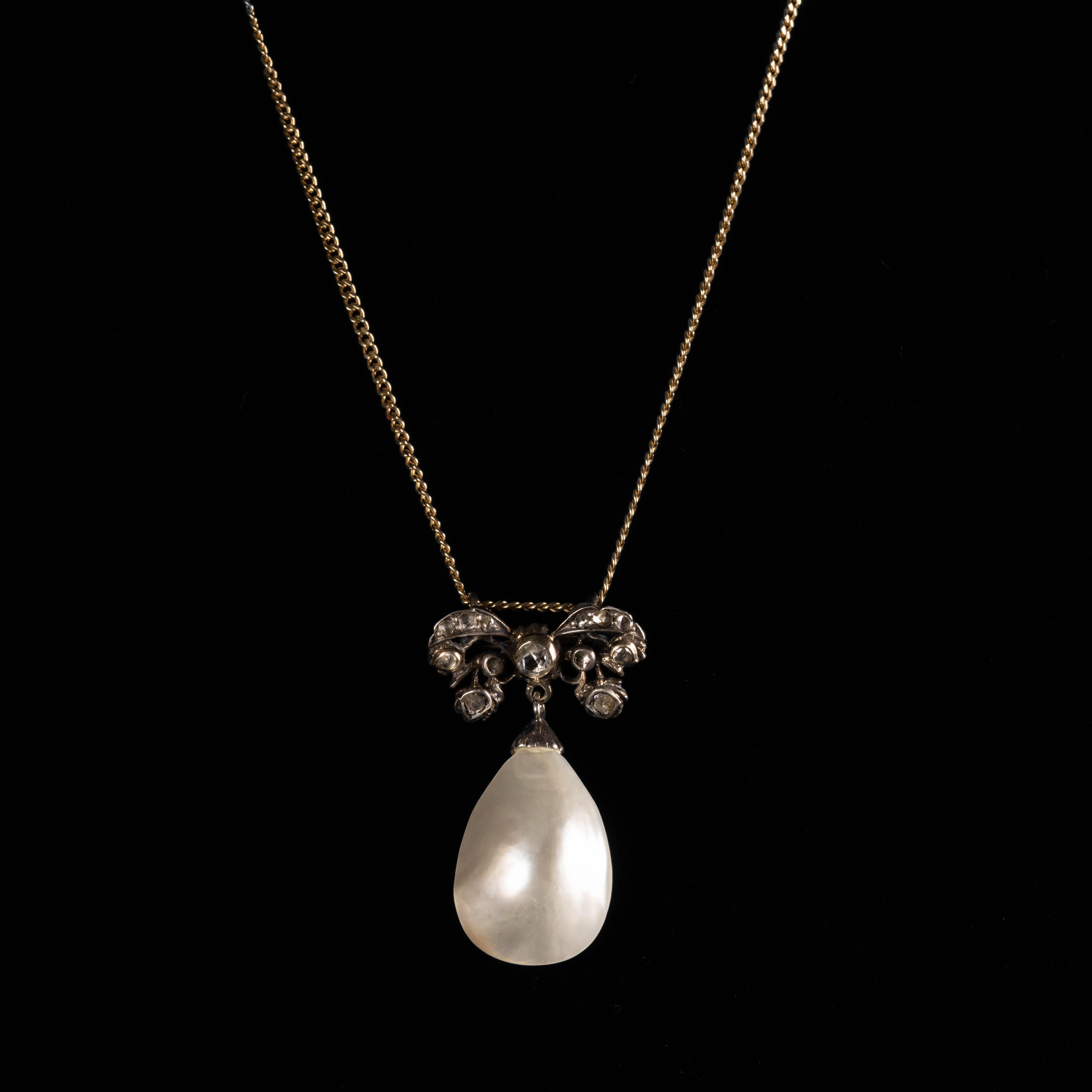 Rose Cut GIA-Certified Diamond & Mother of Pearl Pendant, Georgian For Sale