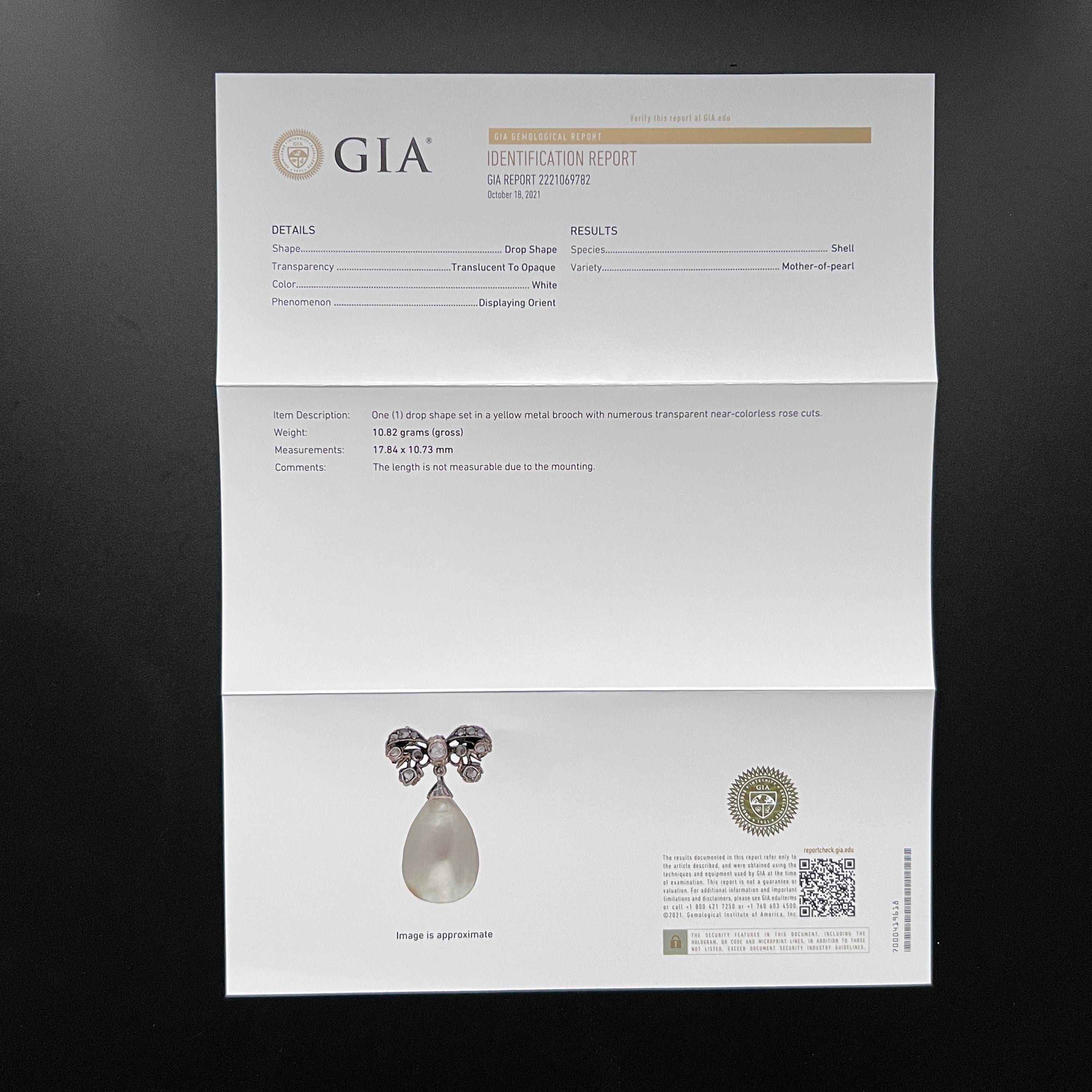 GIA-zertifizierter Diamant- und Perlmutt-Anhänger, georgianisch im Angebot 1